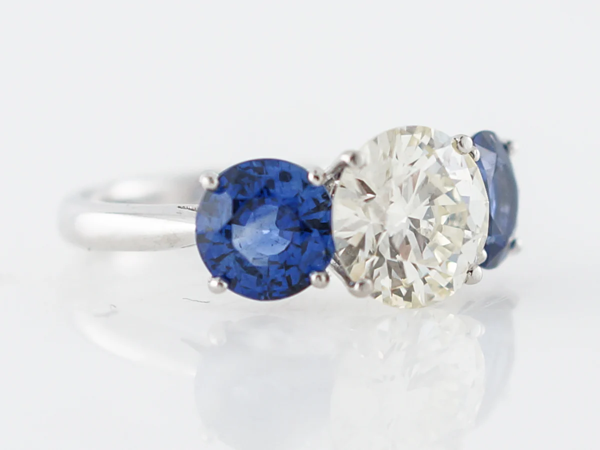 Diamond & Sapphire Three Stone Engagement Ring - Image 3