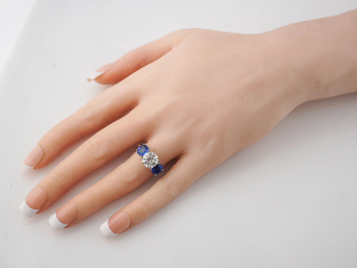 Diamond & Sapphire Three Stone Engagement Ring - Image 7