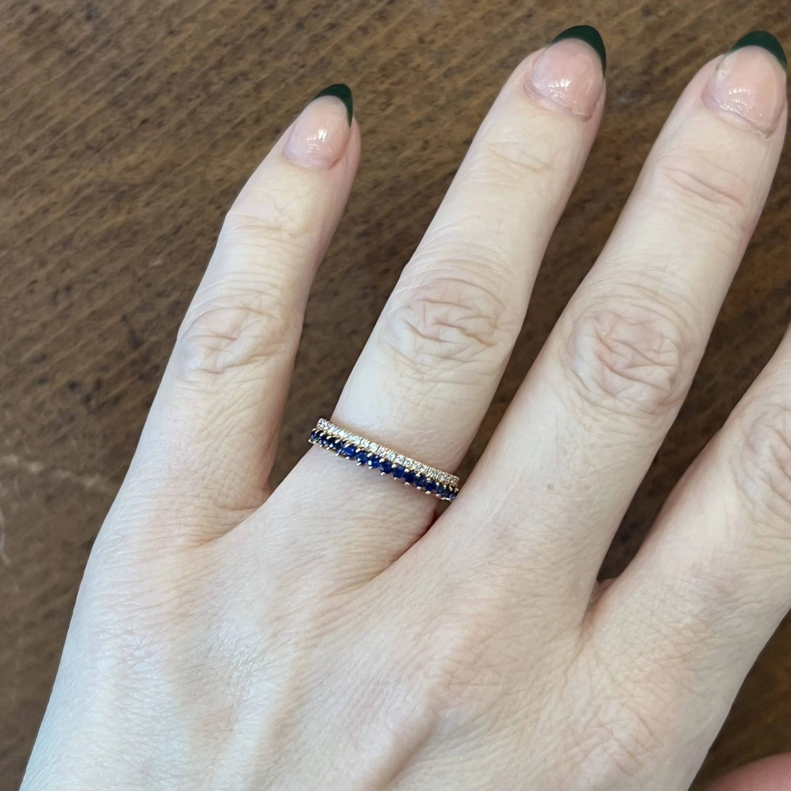 Diamond & Sapphire Wedding Band in 18k Rose Gold - Image 6