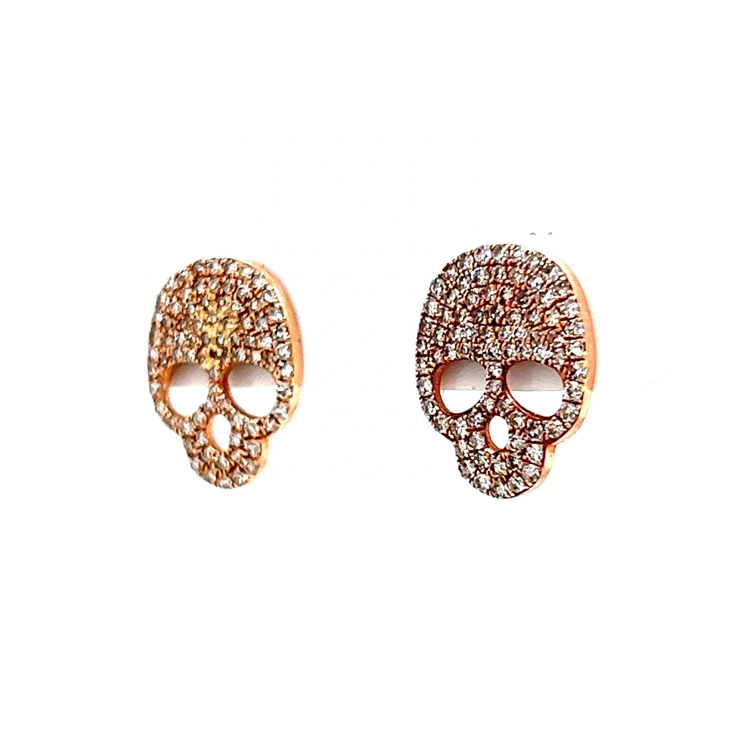 Diamond Skull Stud Earrings in 14k Rose Gold - Image 2