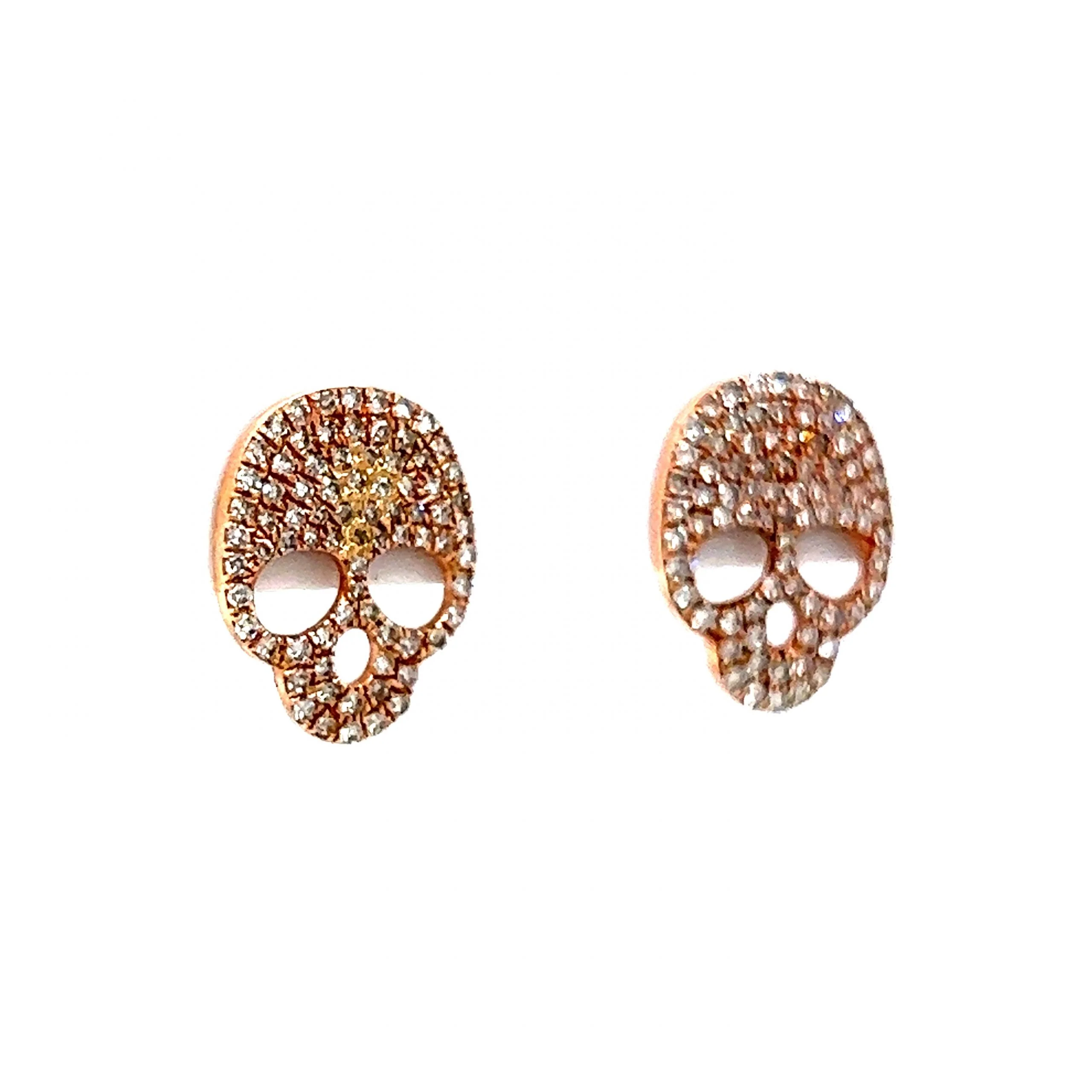 Diamond Skull Stud Earrings in 14k Rose Gold - Image 3