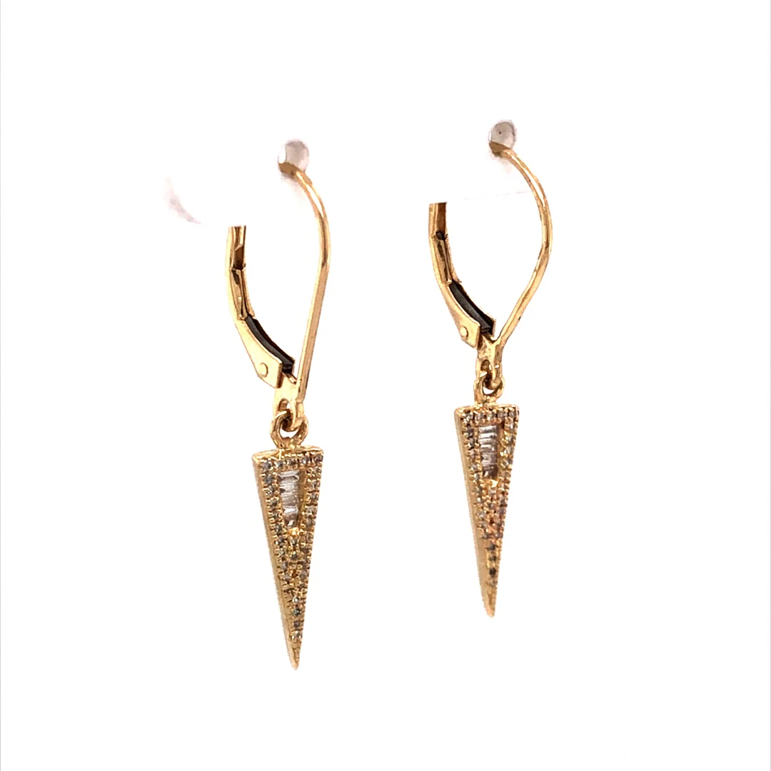 Diamond Spike Drop Earrings in 14k Yellow Gold - Image 3