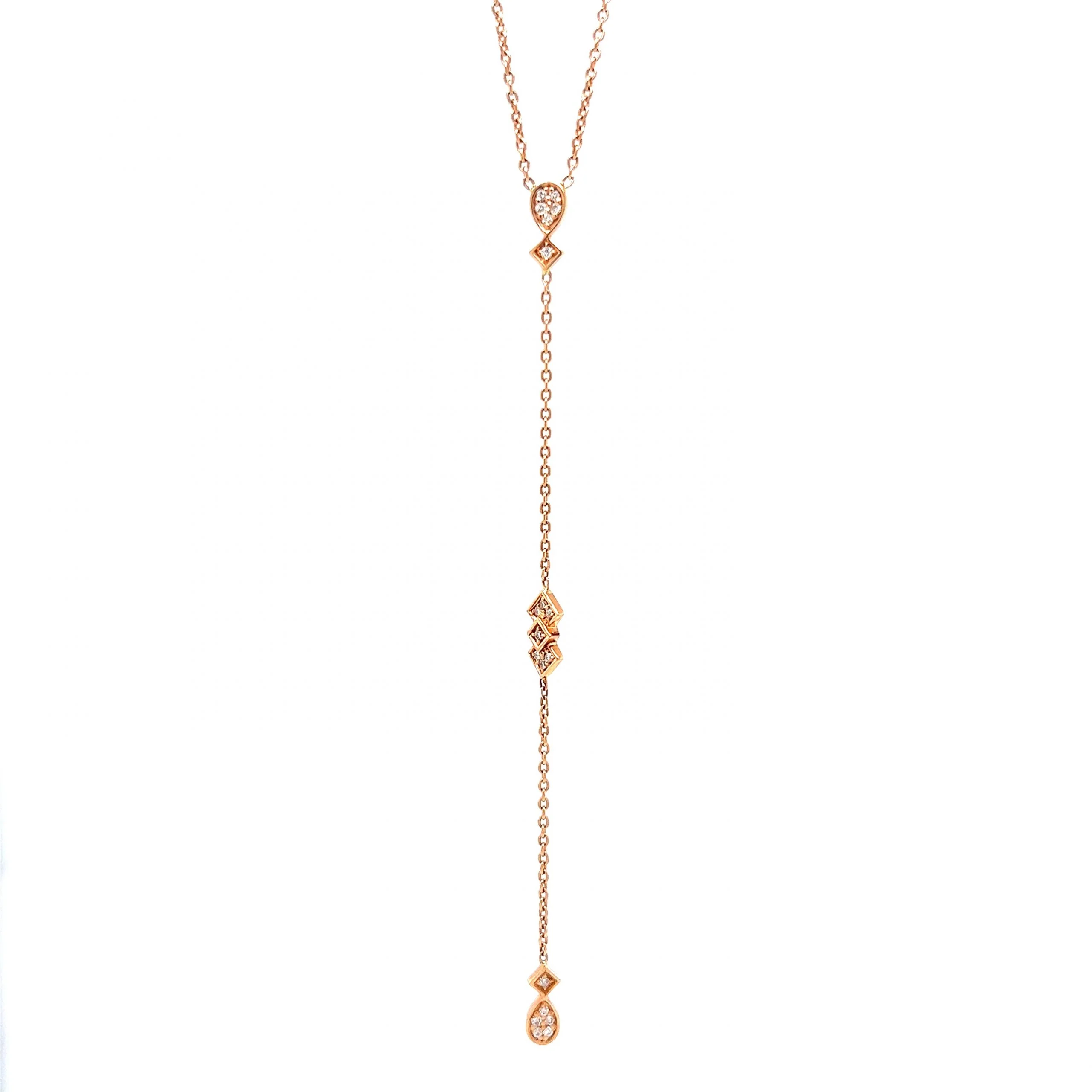 Diamond Station Lariat Necklace in 14k Rose Gold - Image 2