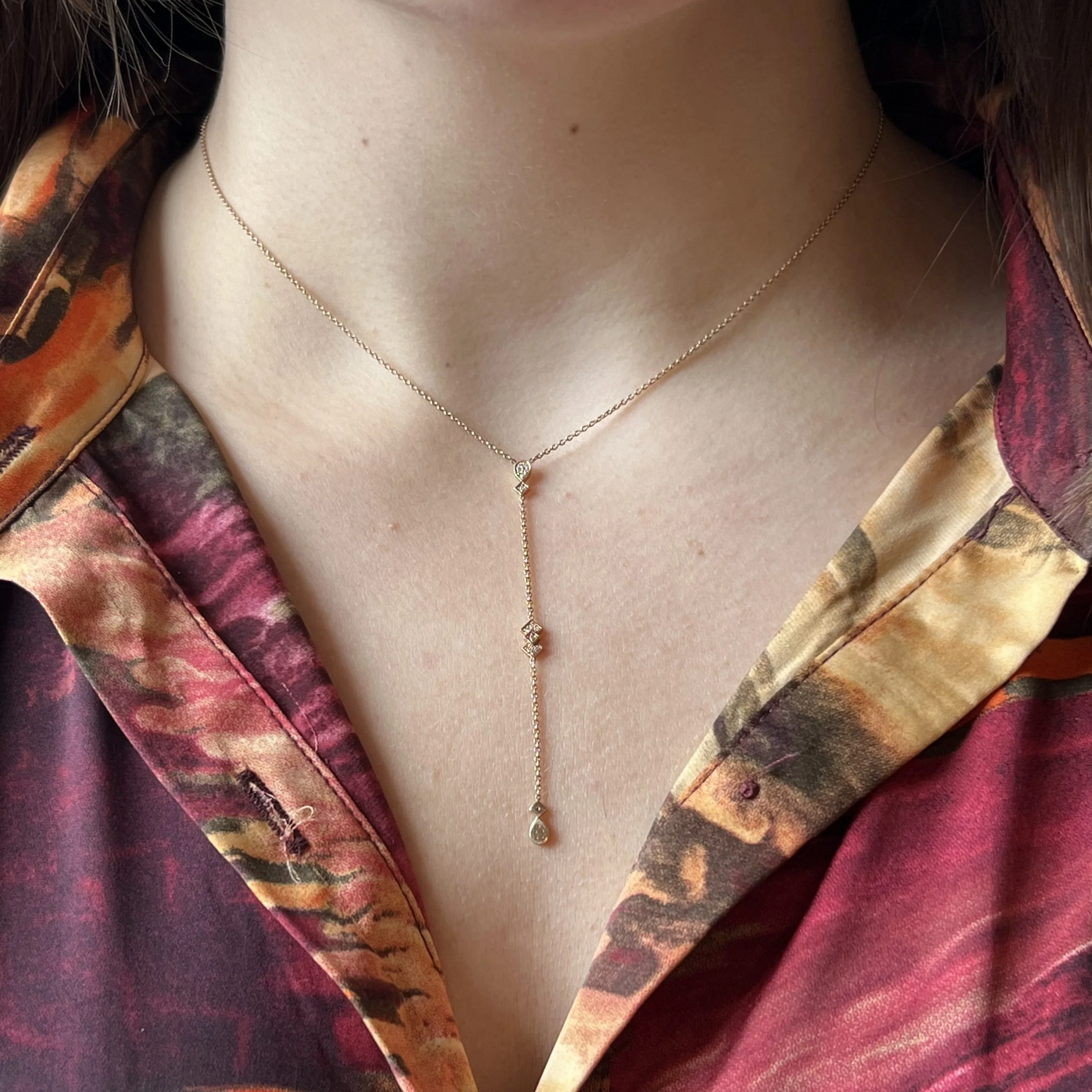 Diamond Station Lariat Necklace in 14k Rose Gold - Image 3