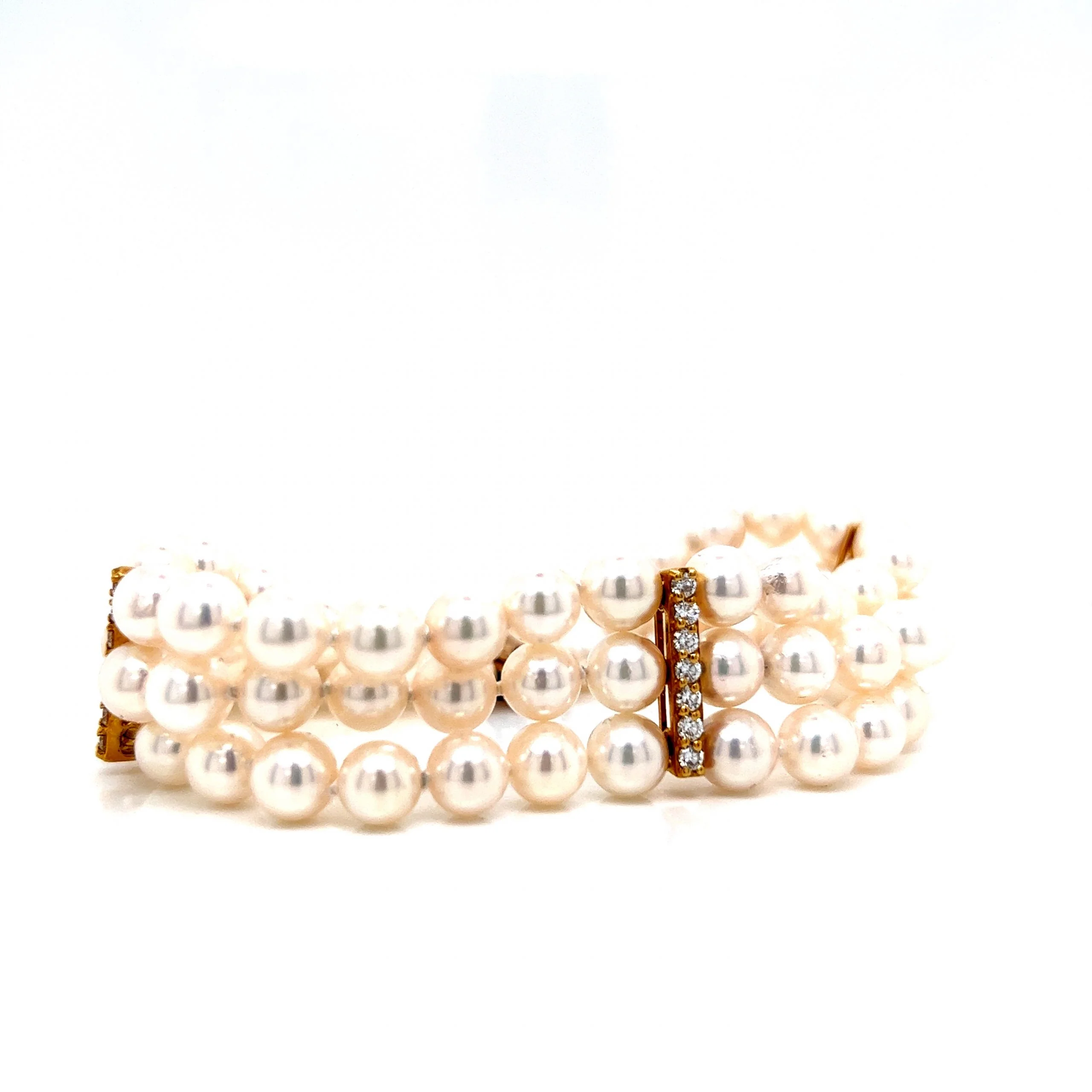 Diamond Station Pearl Bracelet in 14k Yellow Gold - Image 3