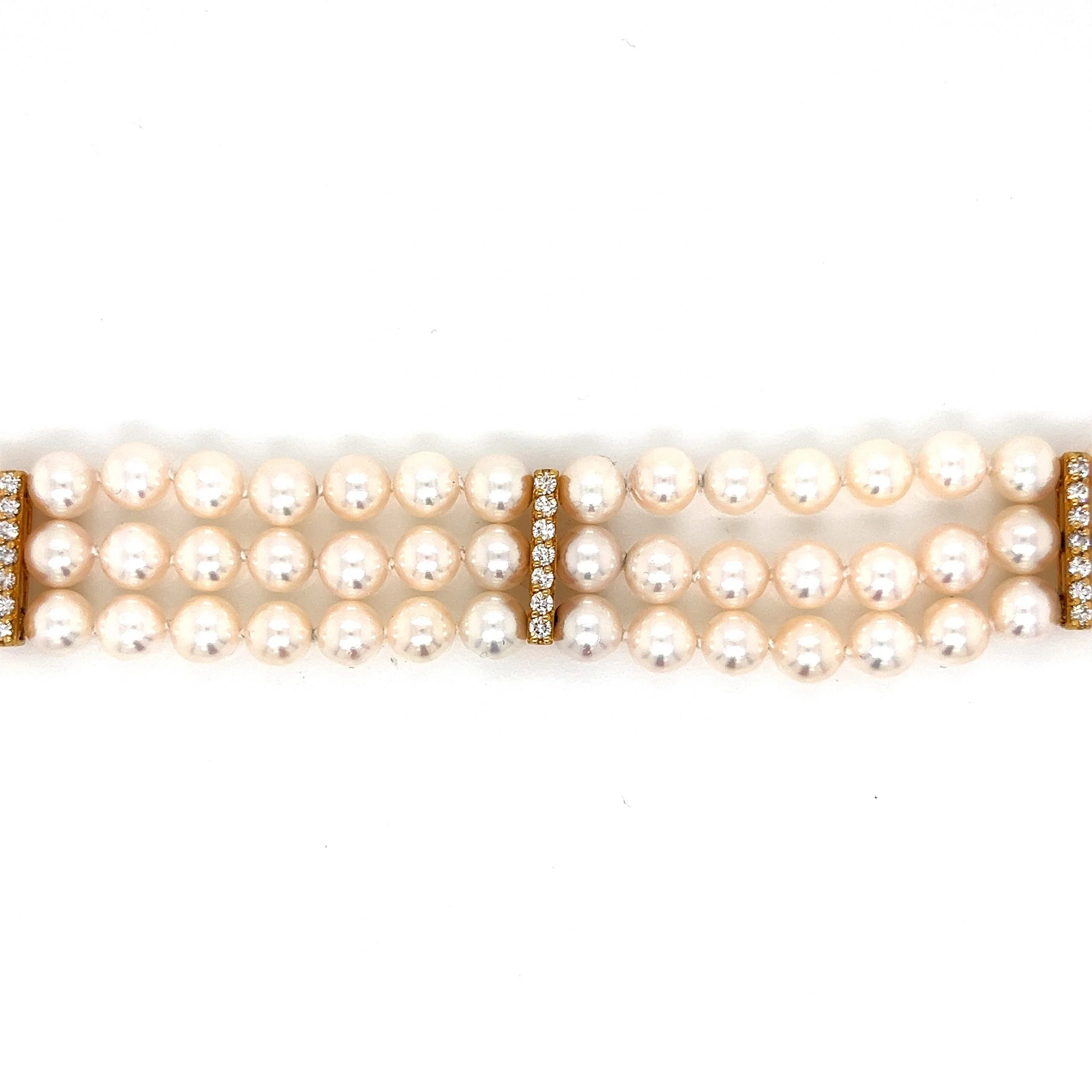 Diamond Station Pearl Bracelet in 14k Yellow Gold - Image 4