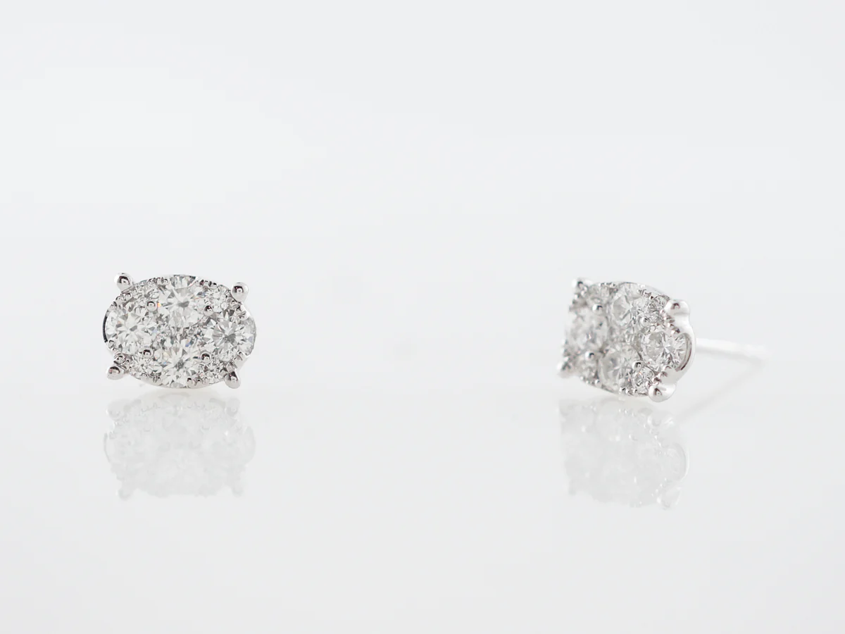Diamond Stud Pave Earrings in 18k White Gold - Image 3
