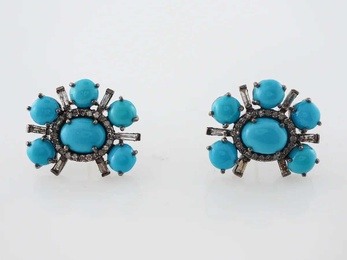 Diamond & Turquoise Earrings in Gold & Sterling Silver - Image 3