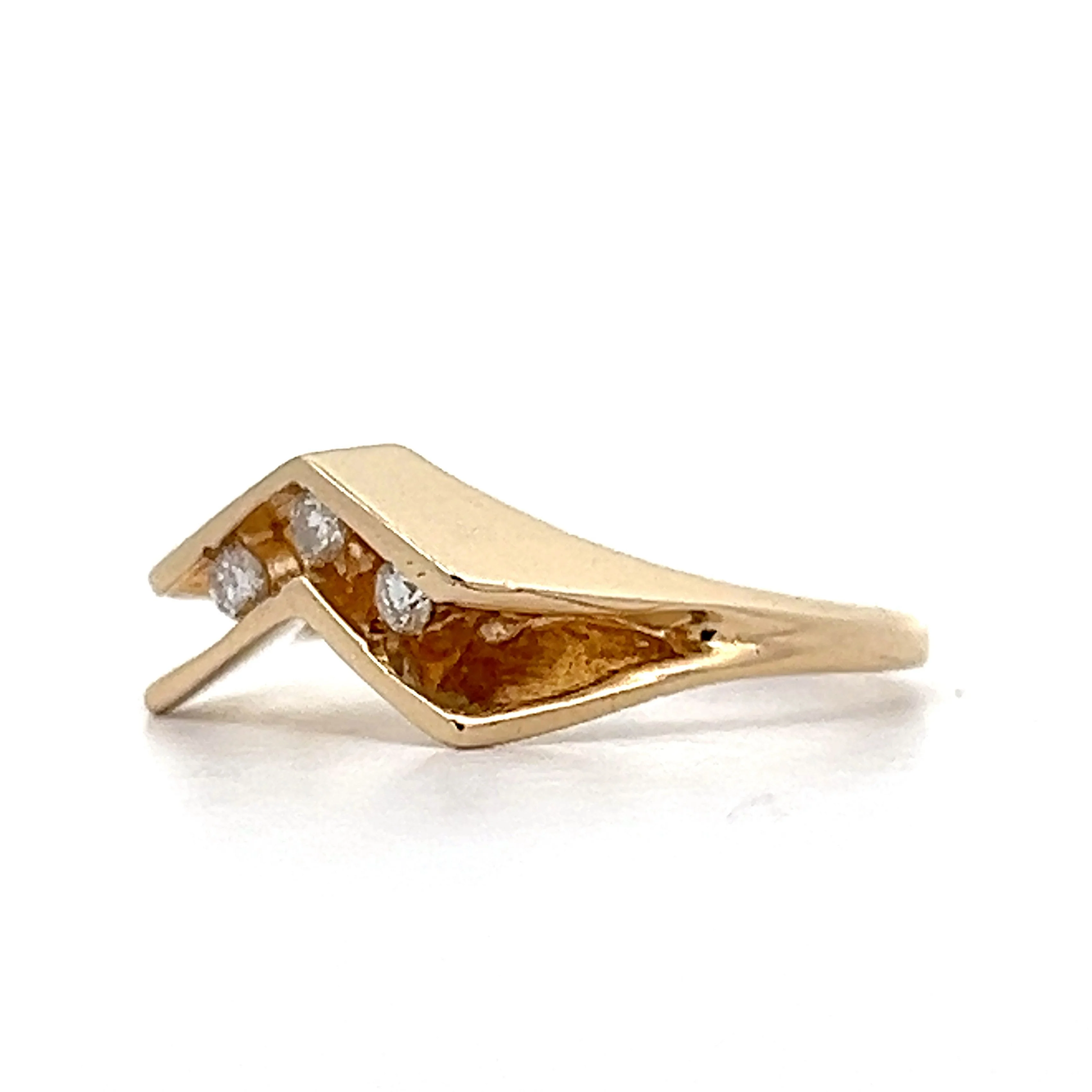 Diamond V Contoured Stackable Band in 14k Yellow Gold - Image 2