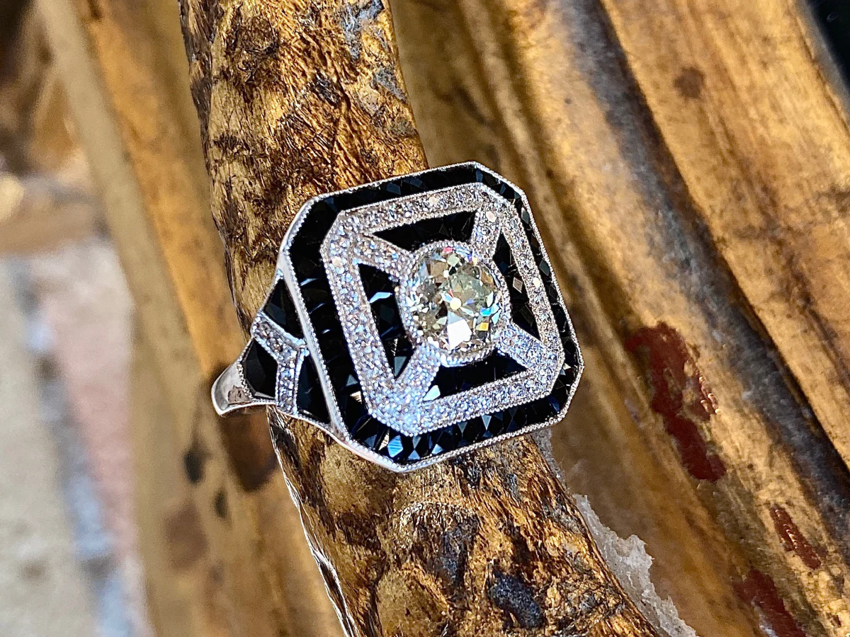 Diamond w/Onyx Cocktail Ring in Platinum - Image 6