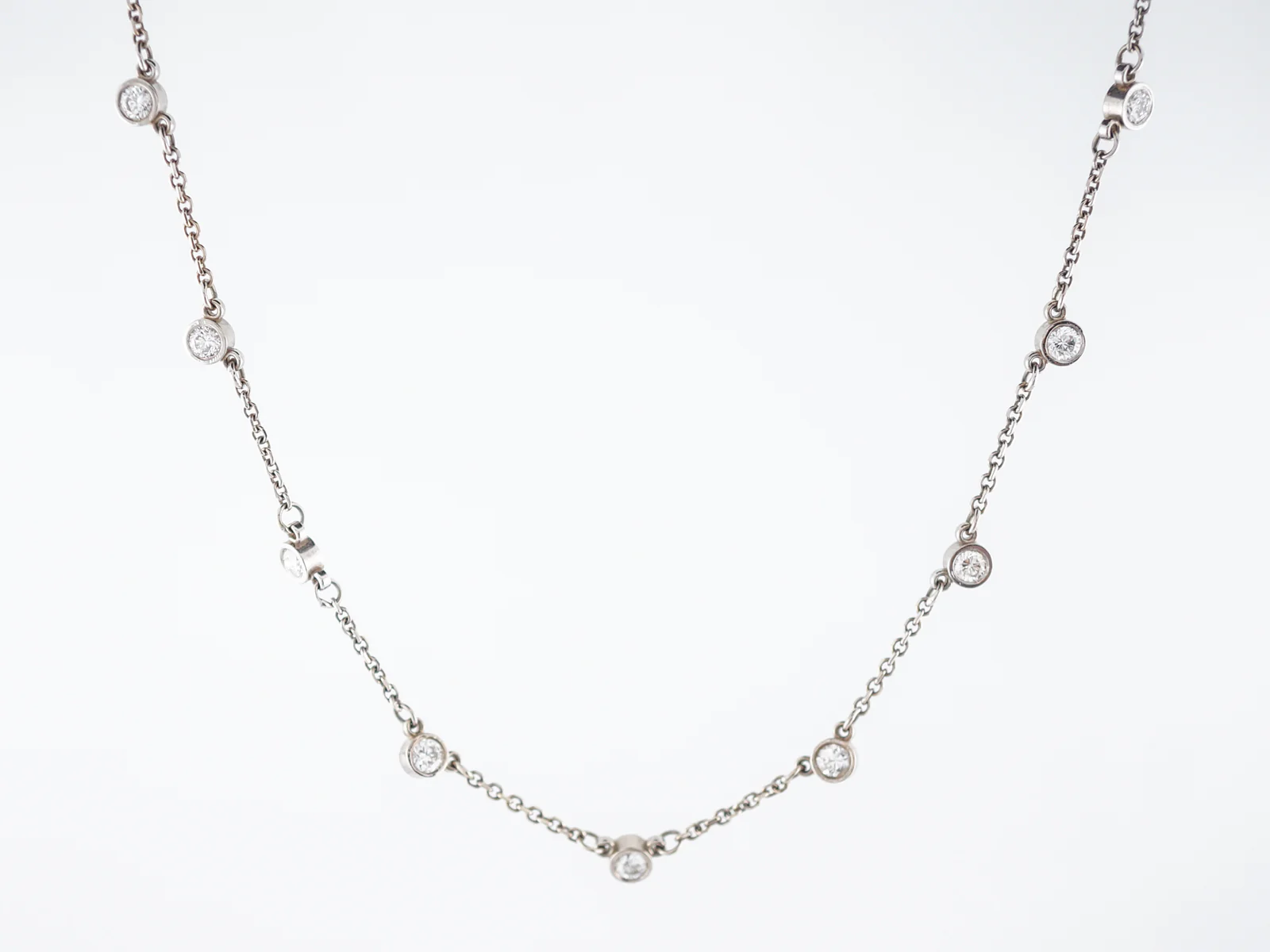 Modern Diamond Necklace 1.90 Round Brilliant Cut Diamonds in 14k White Gold