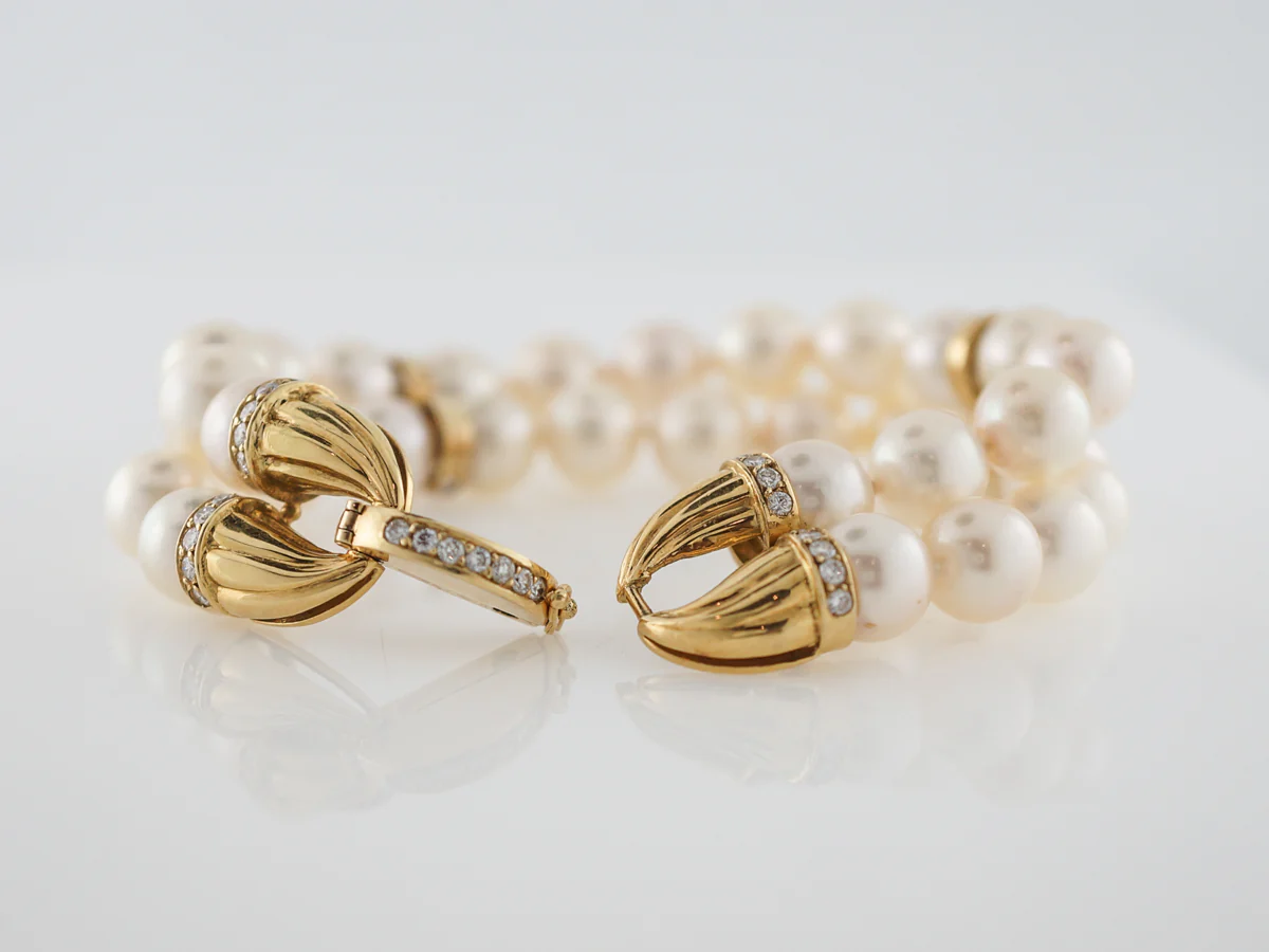 Diamonds & Pearl Cuff Bracelet in 14k Yellow Gold - Image 5
