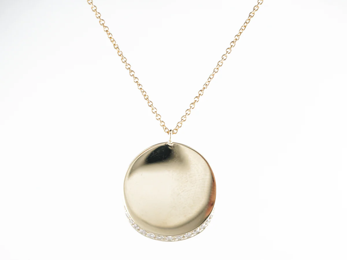 Disc Pendant w/ Diamonds in 18k Yellow Gold - Image 2