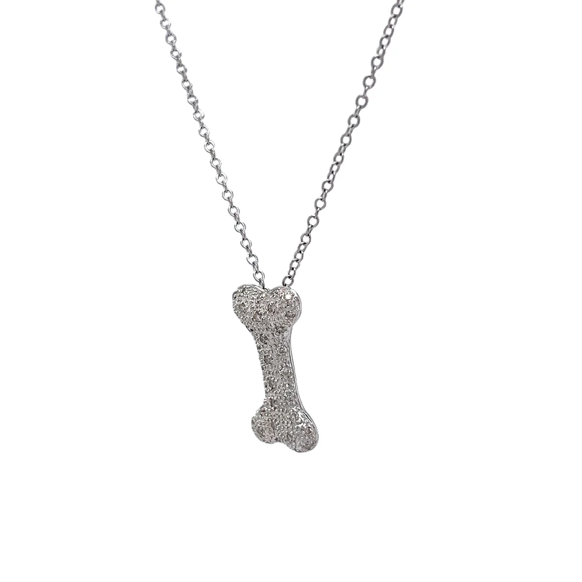 Dog Bone Pendant Necklace with Diamonds in 14k White Gold - Image 2