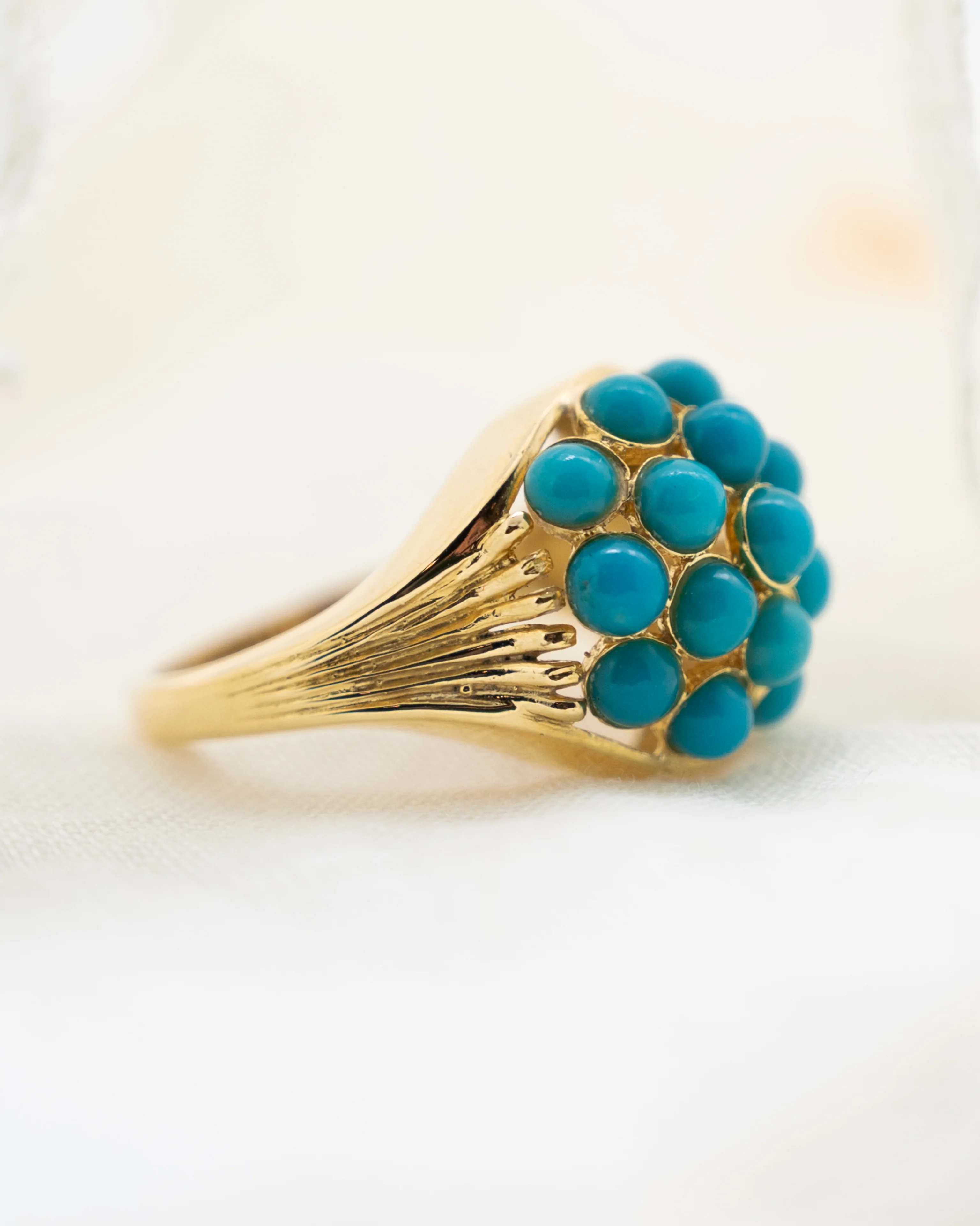 Dome Style Cabochon Turquoise Cocktail Ring in 18k - Image 7