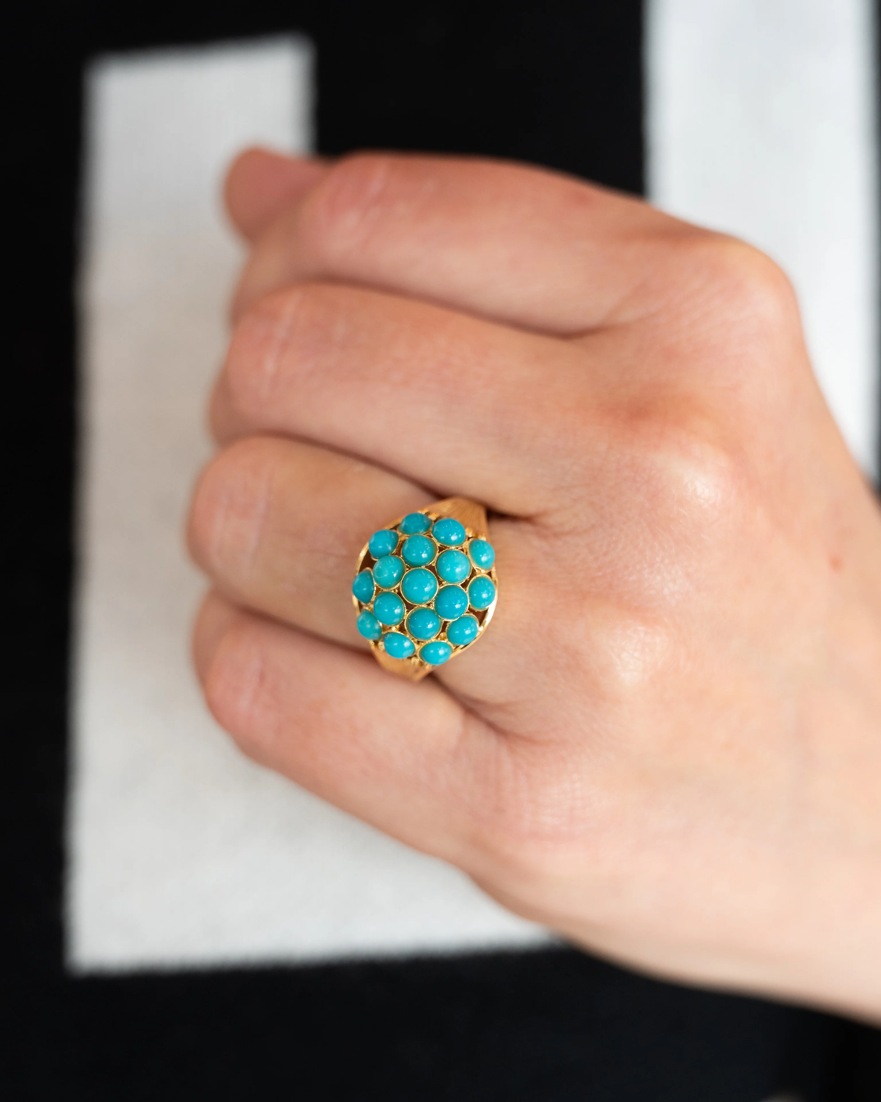 Dome Style Cabochon Turquoise Cocktail Ring in 18k - Image 8