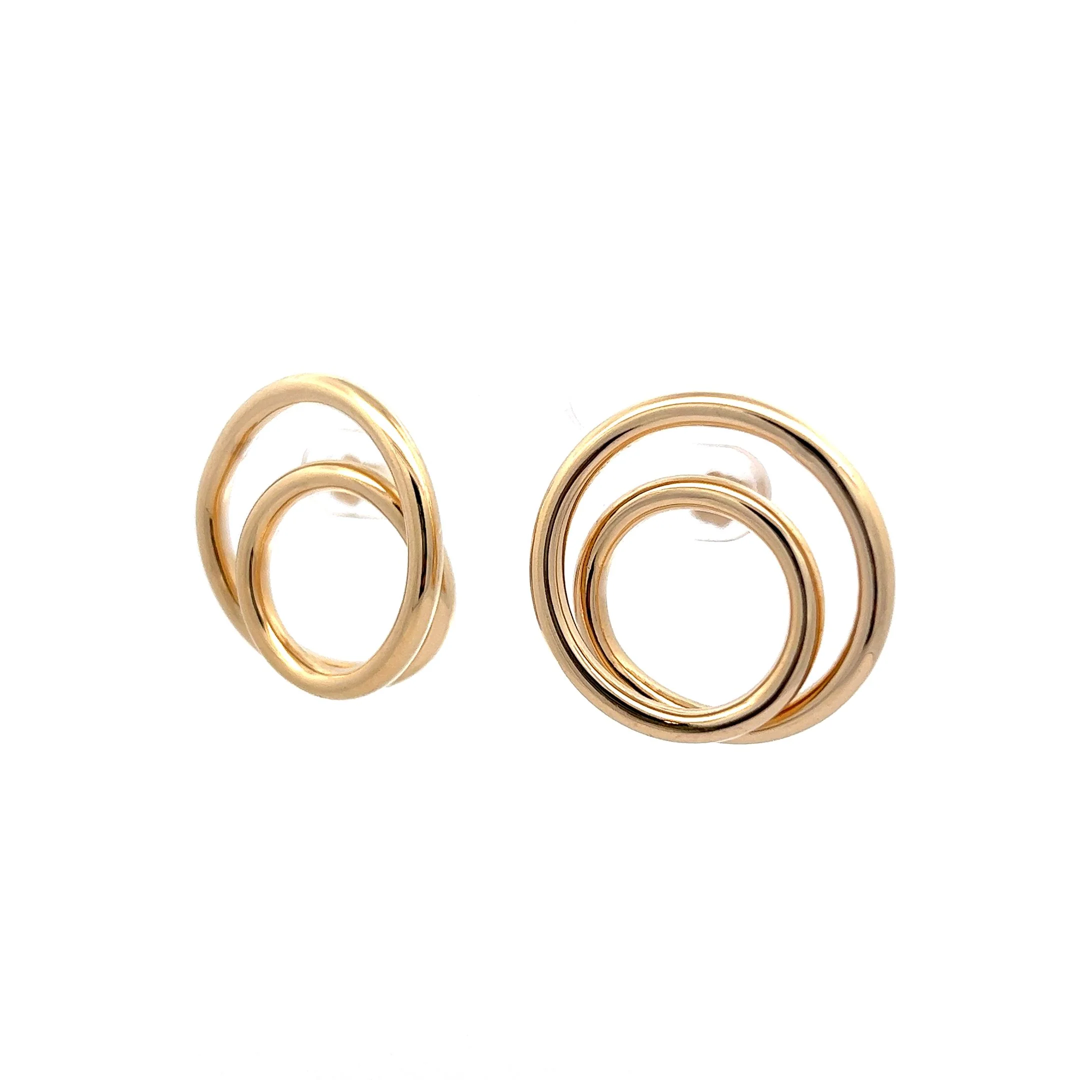 Double Circle Stud Earrings in 14k Yellow Gold - Image 2