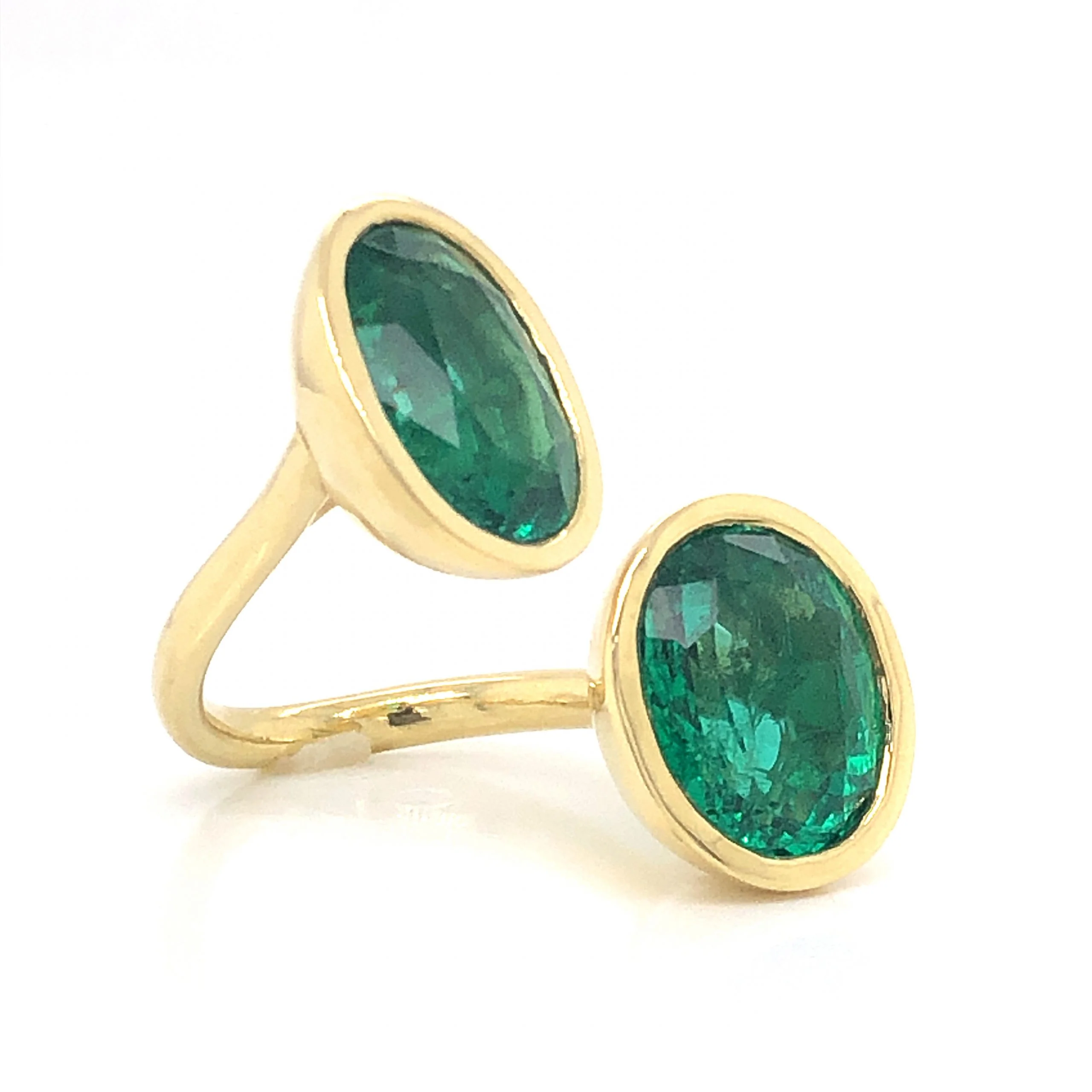 Double Oval Cut Emerald Cocktail Ring in 18k Yellow Gold - Image 3
