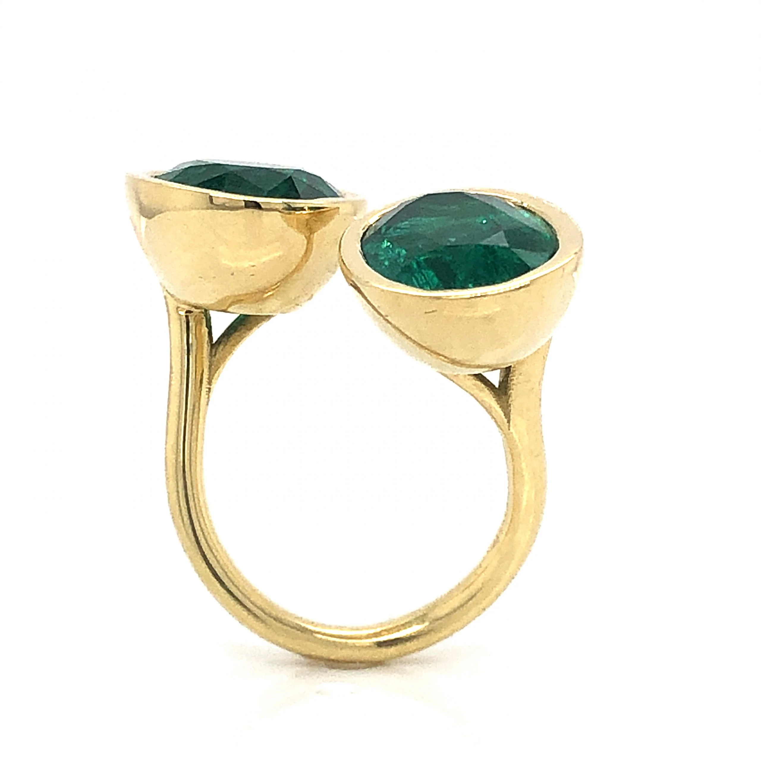 Double Oval Cut Emerald Cocktail Ring in 18k Yellow Gold - Image 4