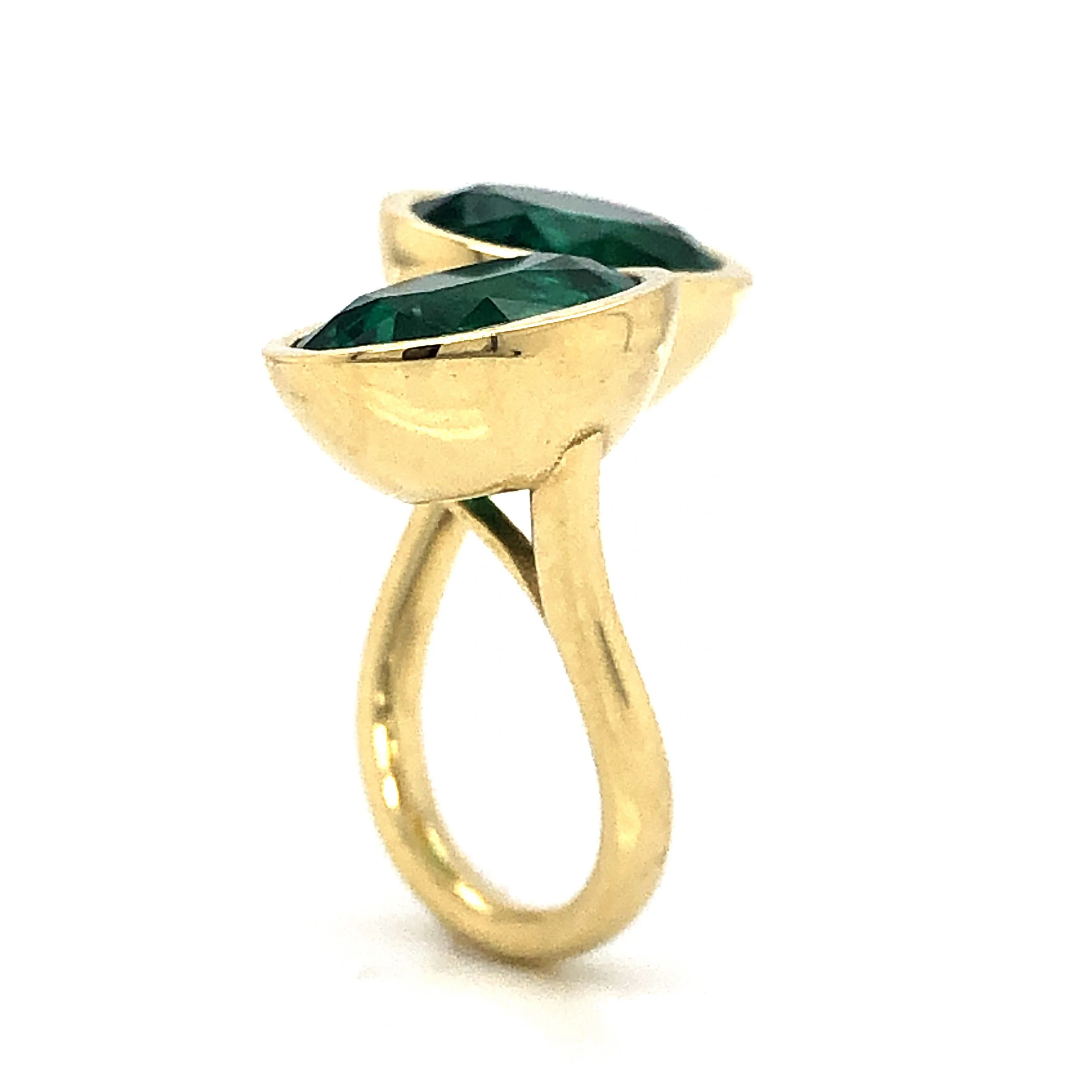 Double Oval Cut Emerald Cocktail Ring in 18k Yellow Gold - Image 5