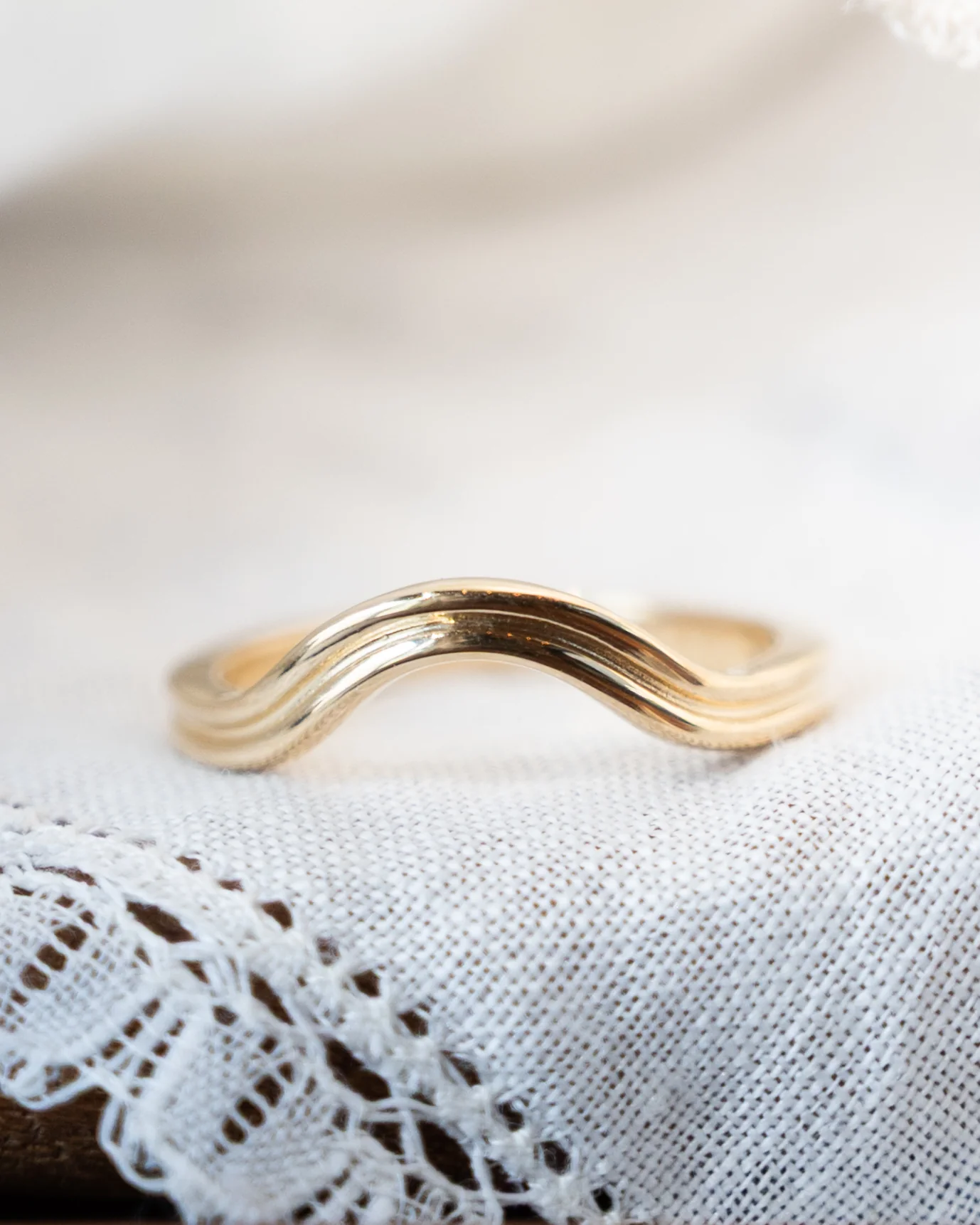 Double Ridged Contoured Wedding Band in 14k - Image 6