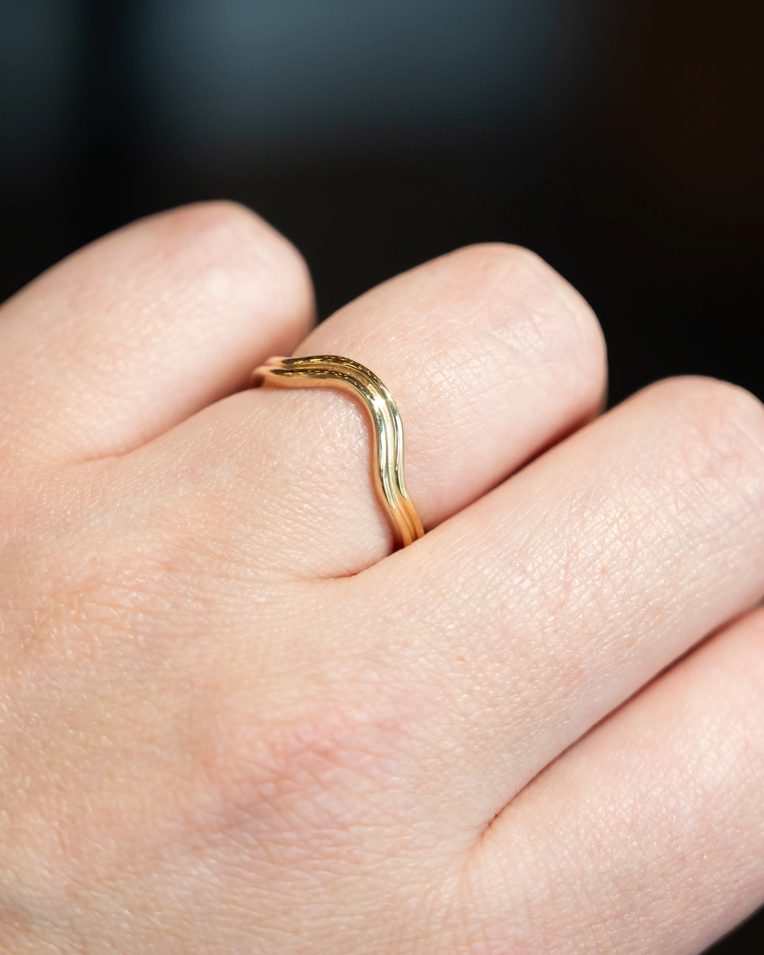 Double Ridged Contoured Wedding Band in 14k - Image 7
