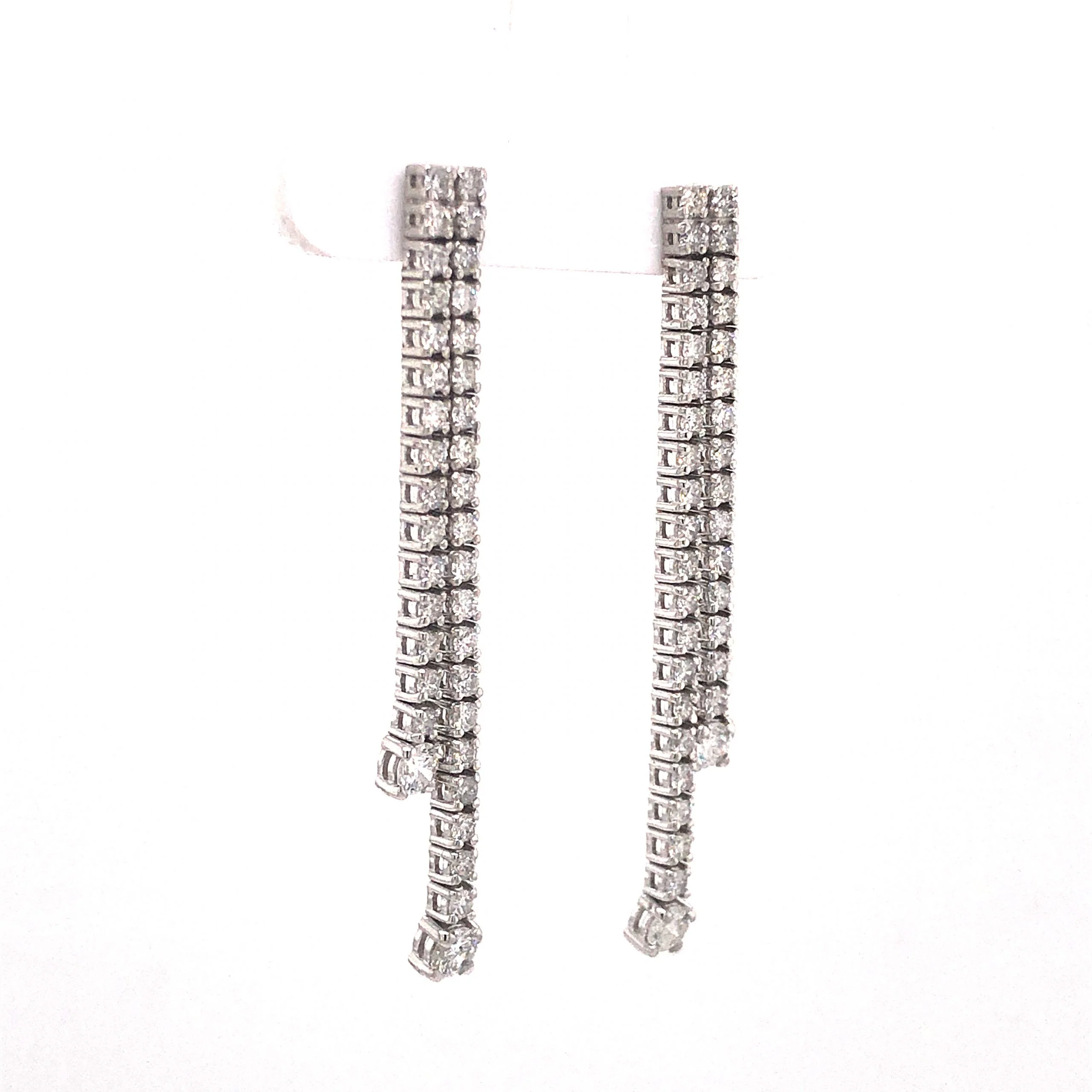 Double Row Diamond Drop Earrings in 14k White Gold - Image 3