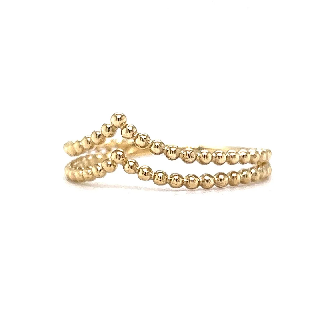 Double V Shape Beaded Contour Wedding Band In 14k Yellow Gold - Image 2