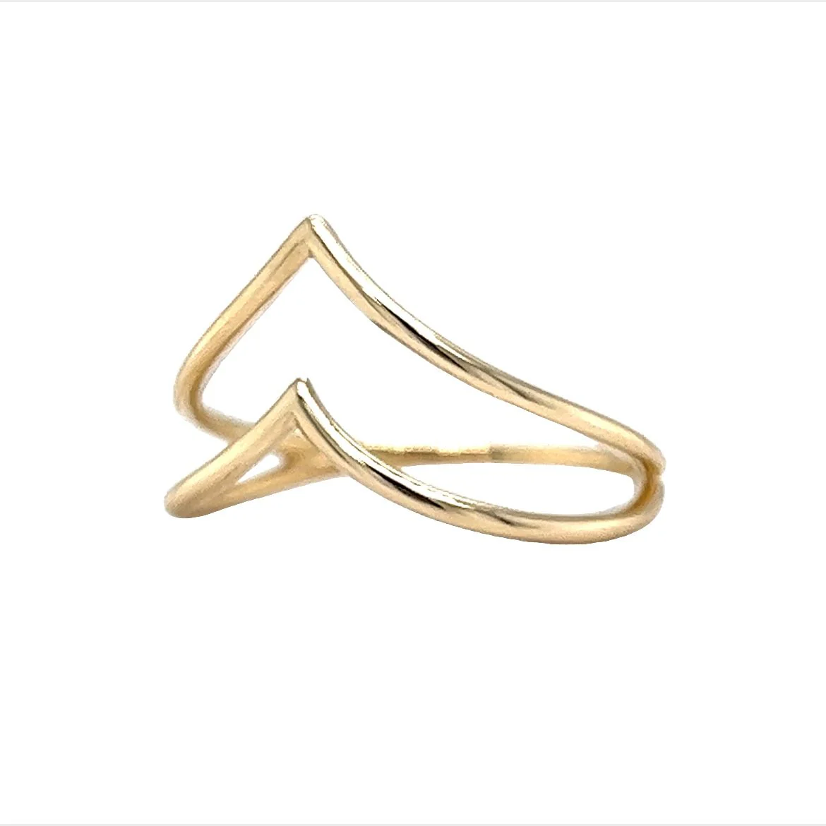 Double V Shaped Contour Wedding Band in 14k Yellow Gold - Image 2