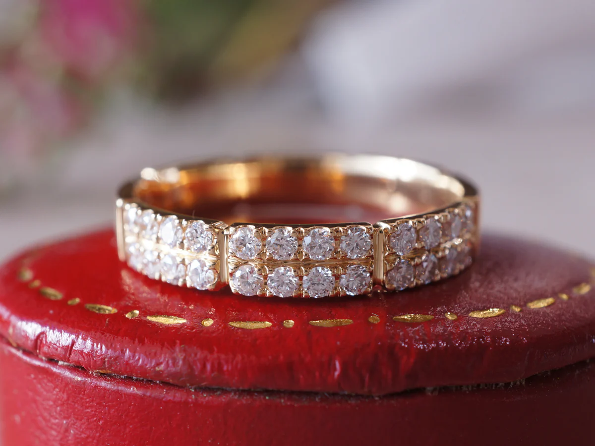 Doubled Diamond Wedding Band in 18k Yellow Gold - Image 7