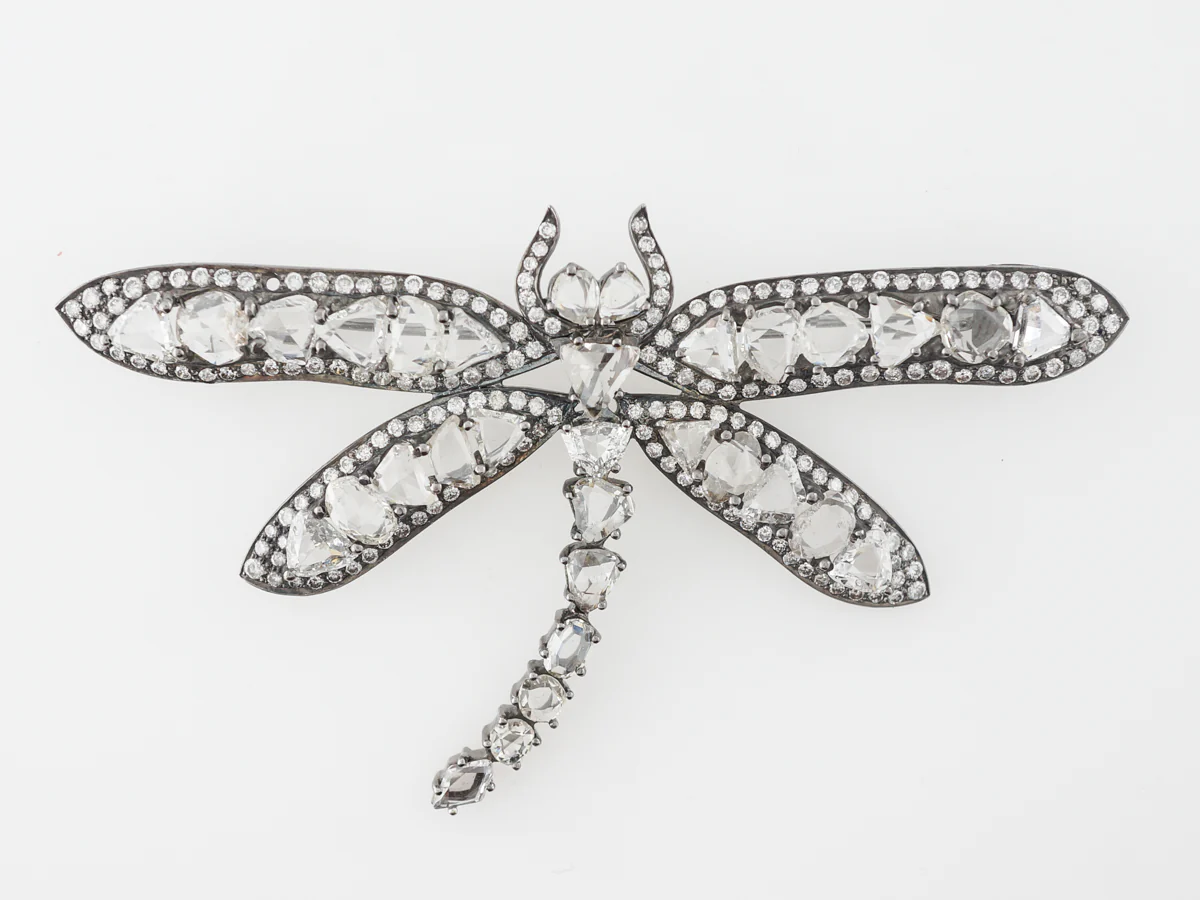 Dragonfly Brooch w/ Diamonds in 18k White Gold