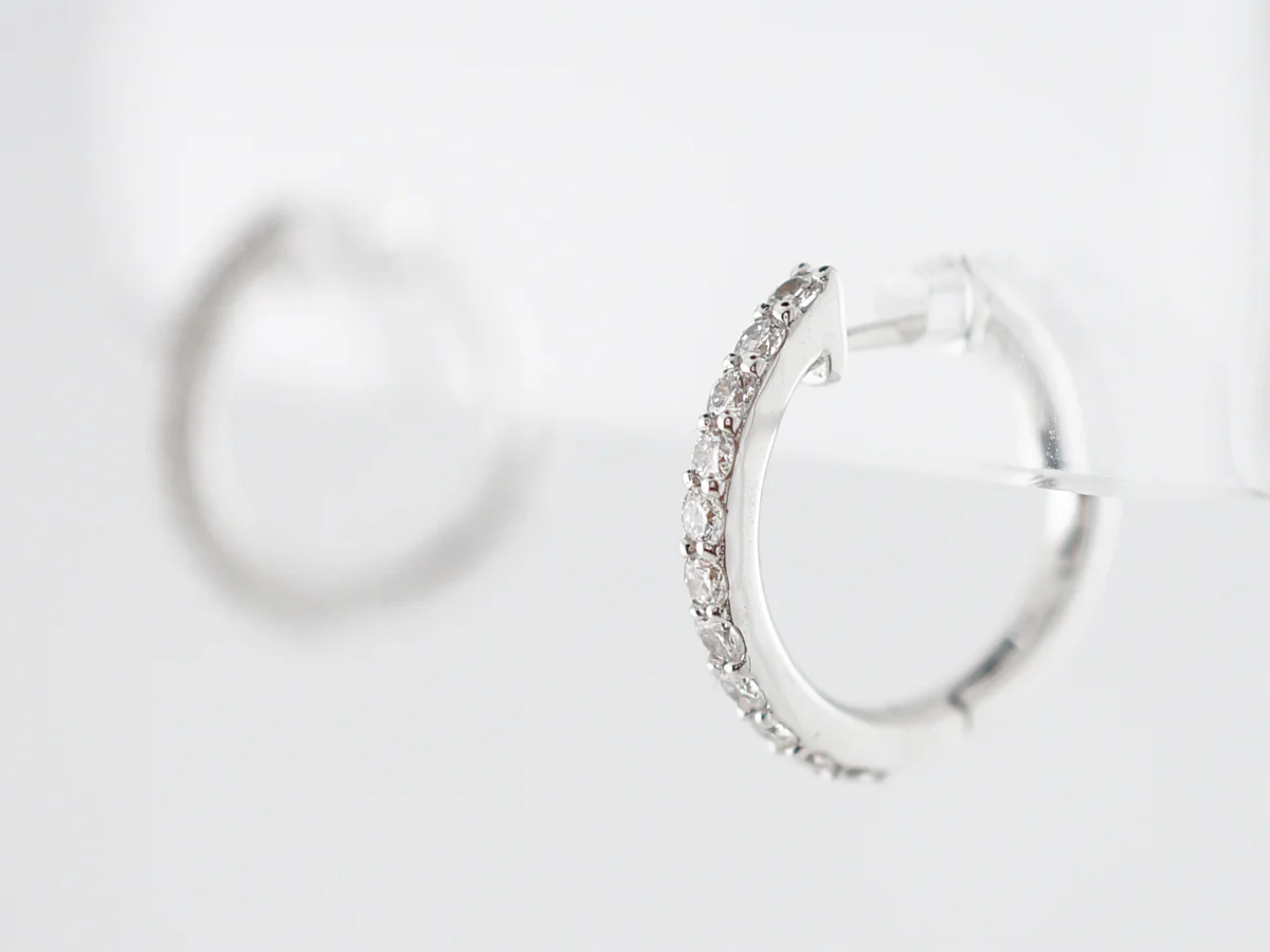 Earring Hoops Modern .42 Round Brilliant Cut Diamonds in 14k White Gold - Image 4