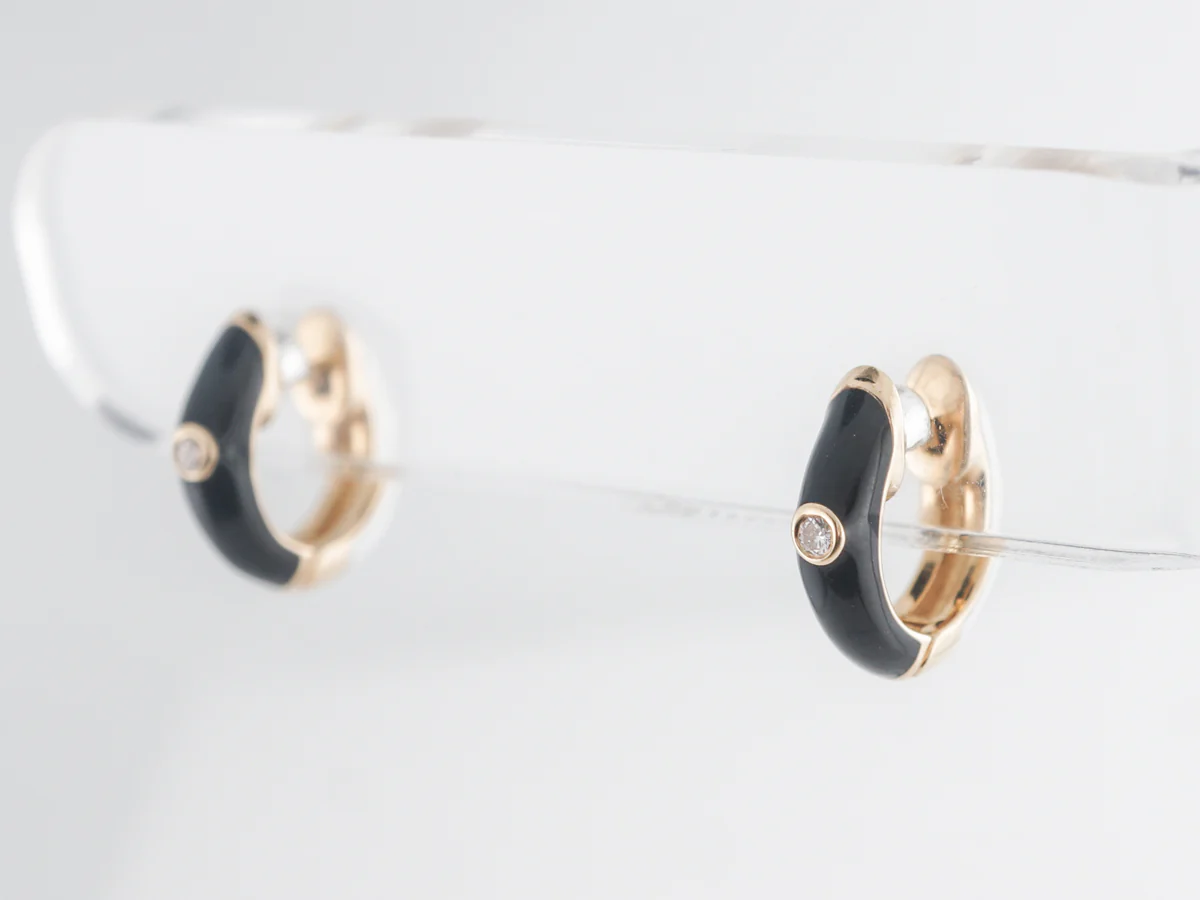 Earring Huggies w/ Diamond in 14K Yellow Gold - Image 2