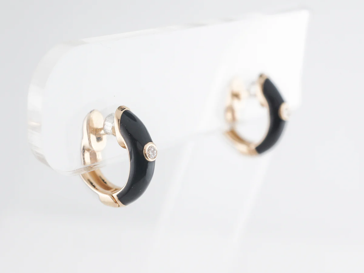 Earring Huggies w/ Diamond in 14K Yellow Gold - Image 3