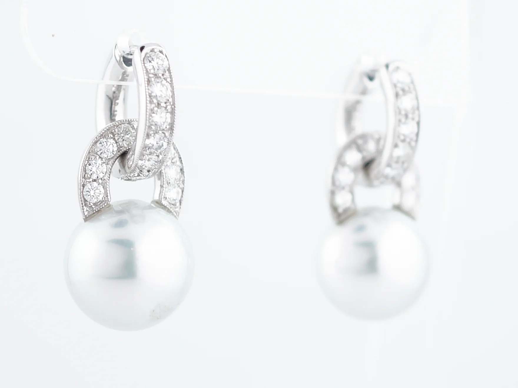 **RTV 1/10/19**Earrings Modern Pearl & 1.60 Round Brilliant Cut Diamonds in Platinum - Image 2