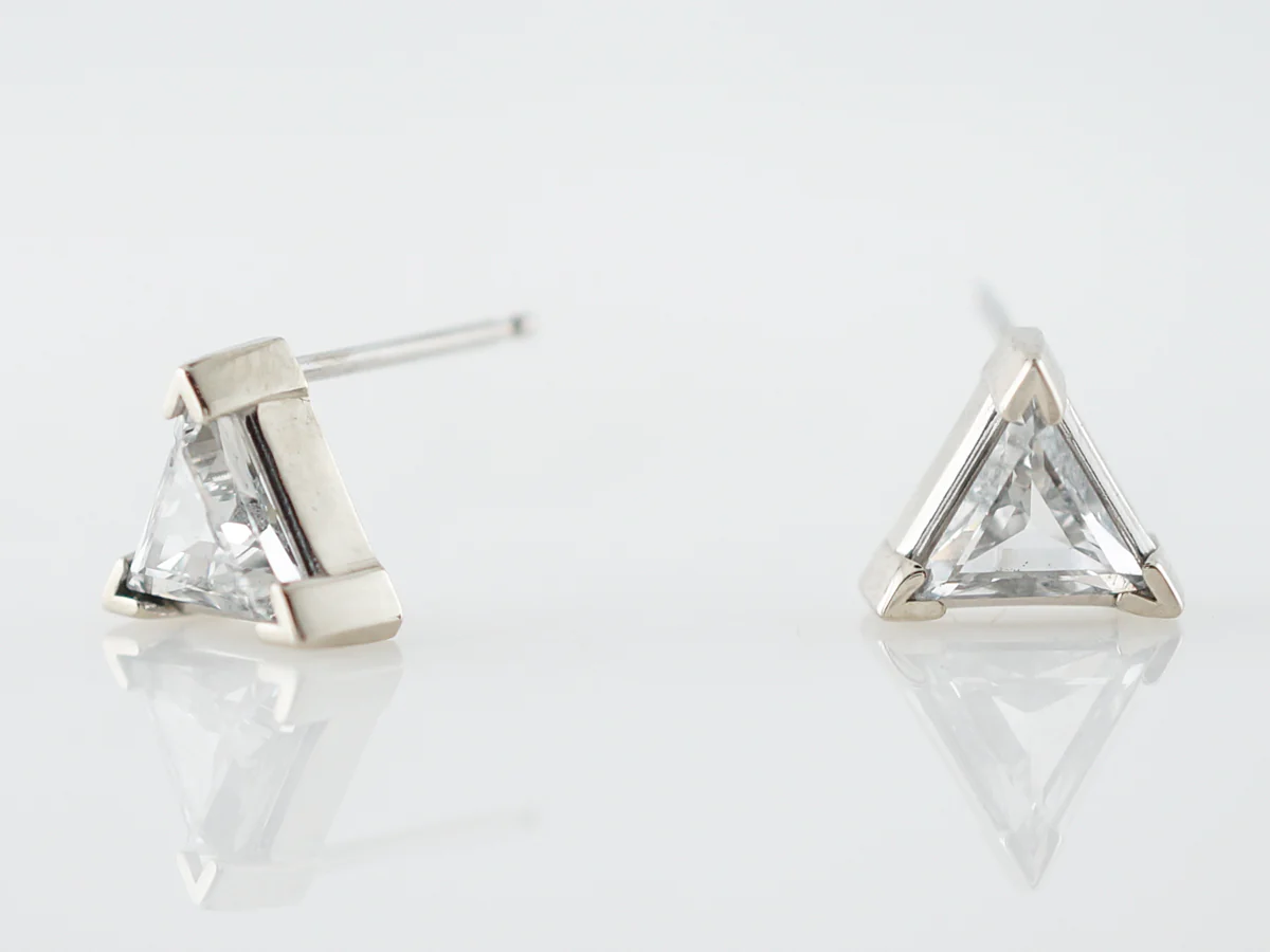 Earring Studs Modern 1.06 Trilliant Cut Diamonds in 14k White Gold - Image 2
