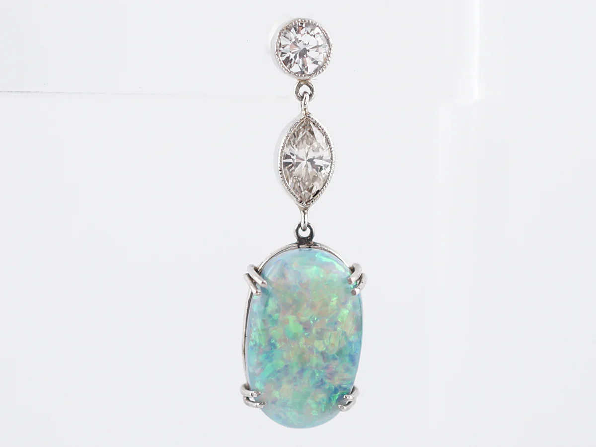 Earrings Dangle Drop Modern 4.50 Oval Cut Opal & Diamonds in Platinum - Image 4