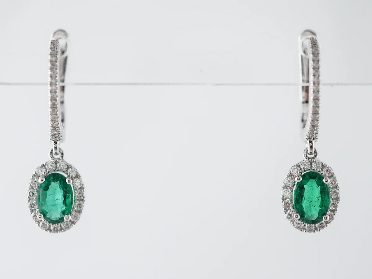 Earrings Modern 1.01 Oval Cut Emeralds in 14K White Gold