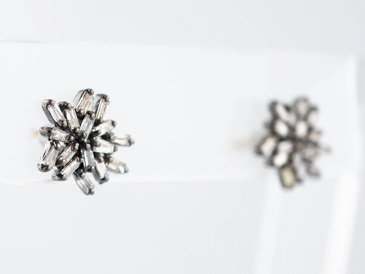 Earrings Modern 1.12 Baguette Cut Diamonds in Sterling Silver - Image 2