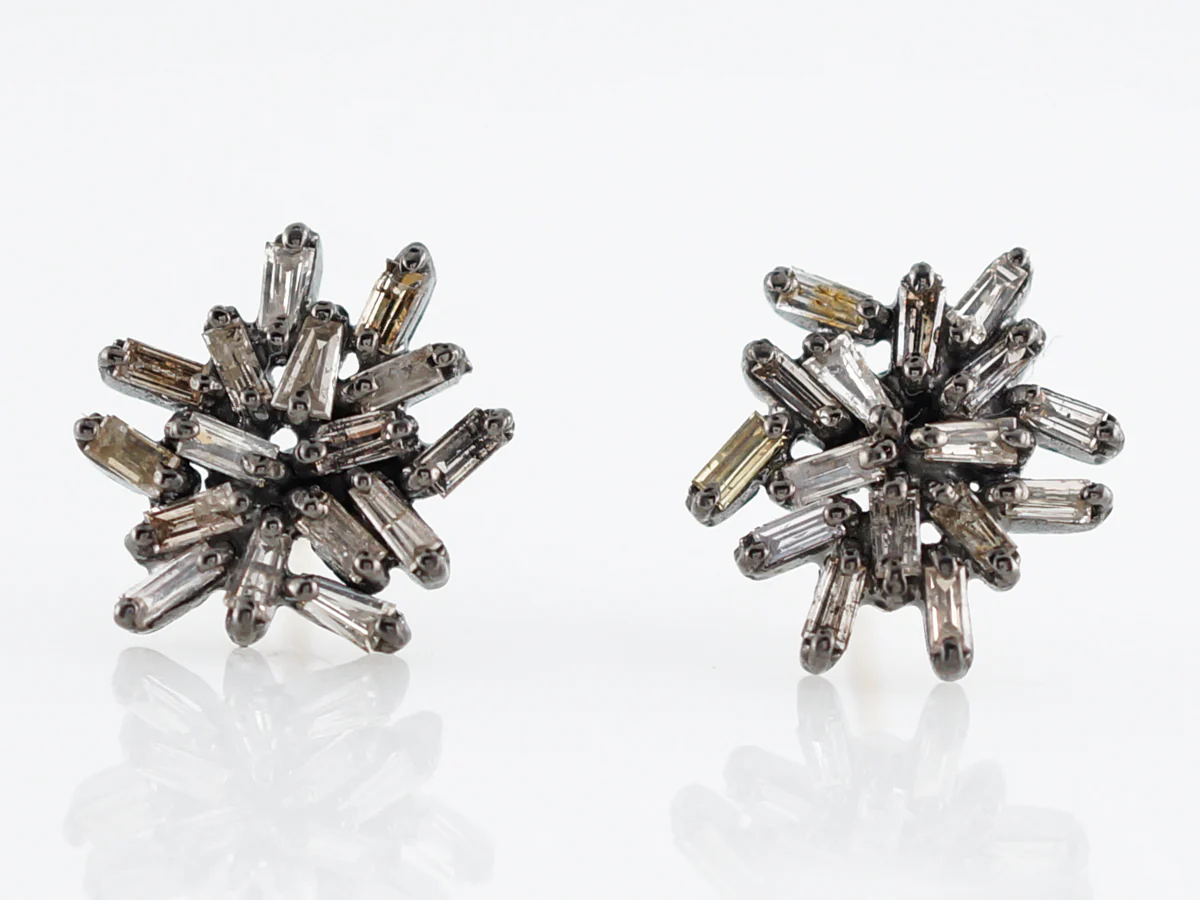 Earrings Modern 1.12 Baguette Cut Diamonds in Sterling Silver - Image 3