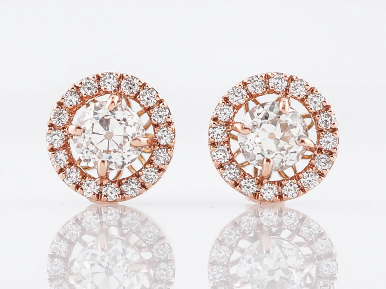 Earrings Modern 1.66 Old European Cut Diamonds in 14k Rose Gold