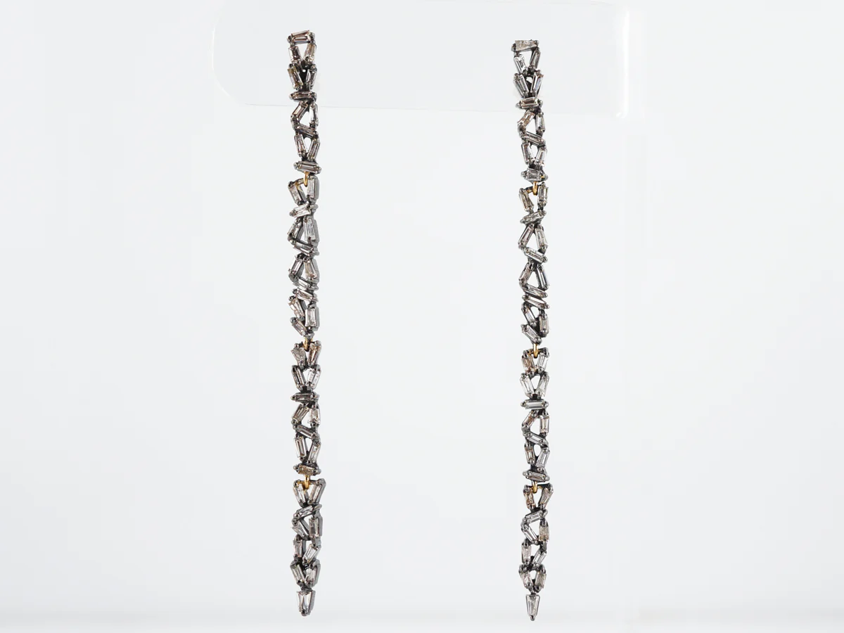 Earrings Modern 1.38 Tapered Baguette Cut Diamonds in Sterling Silver