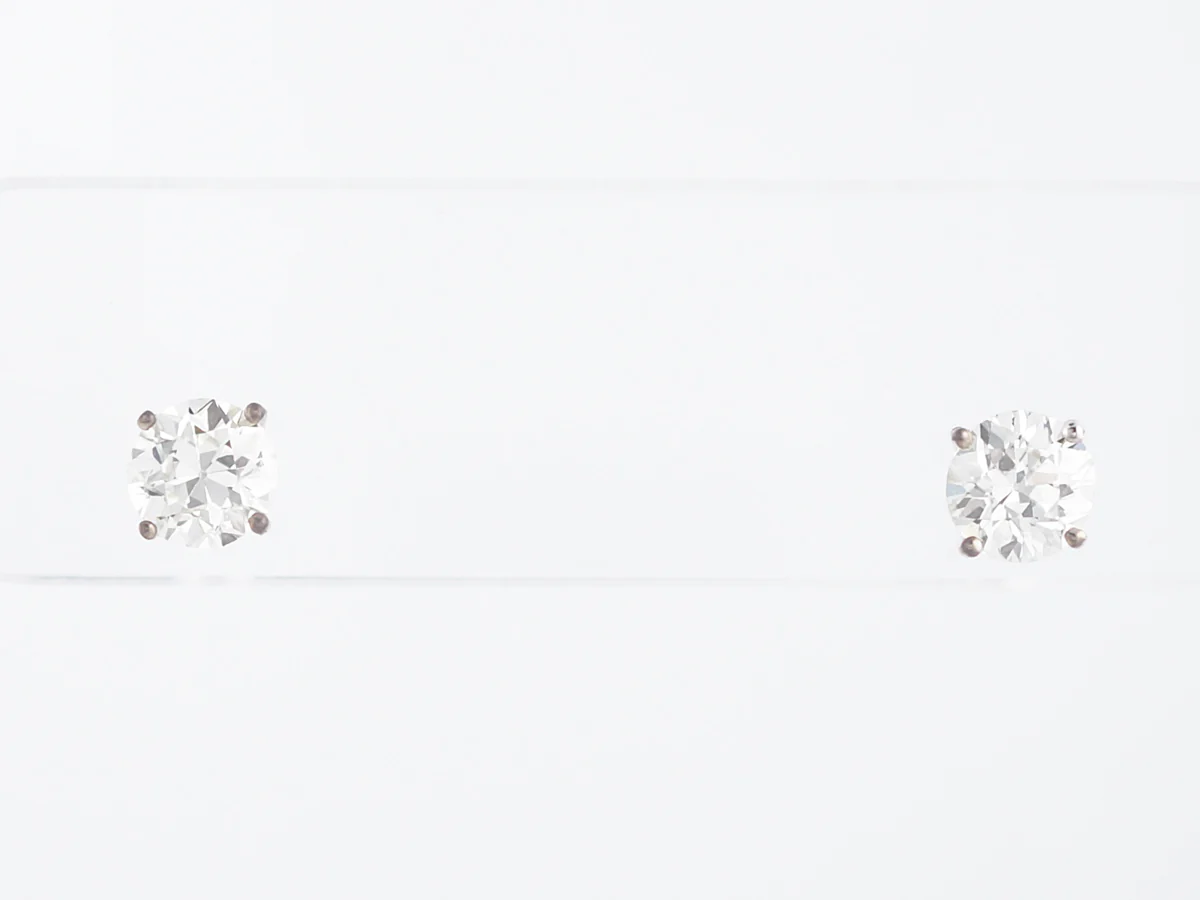 Earrings Modern 1.41 Old European Cut Diamond in 14k White Gold
