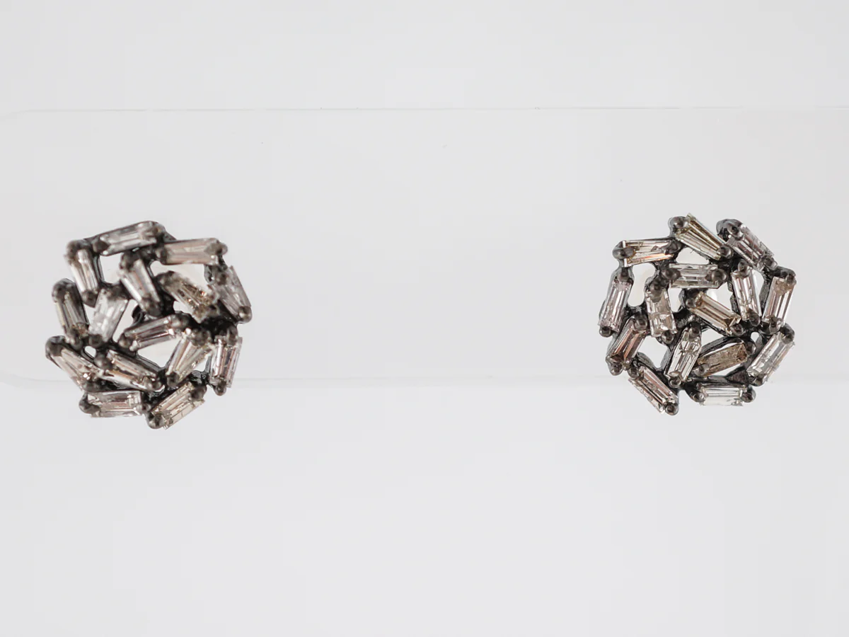 Earrings Modern 1.47 Baguette Cut Diamonds in Sterling Silver