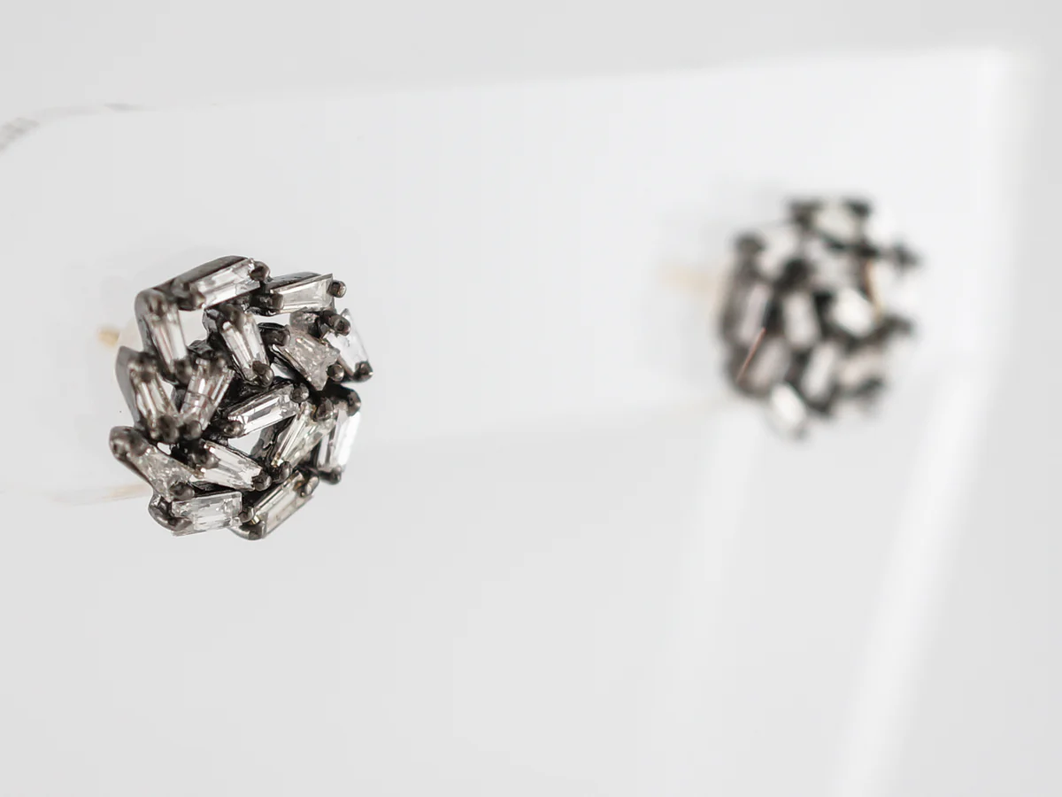 Earrings Modern 1.47 Baguette Cut Diamonds in Sterling Silver - Image 2