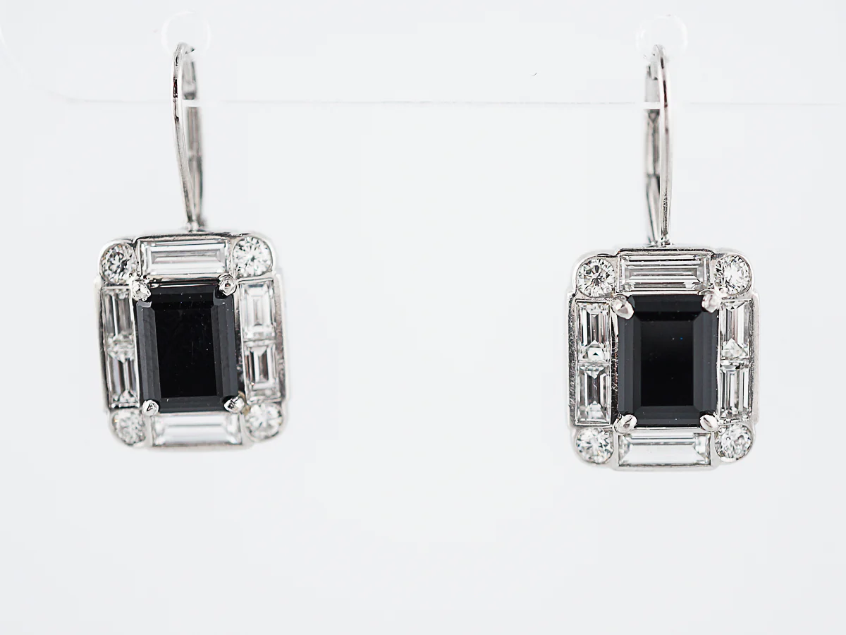 Earrings Modern 1.48 Baguette & Round Brilliant Cut Diamonds & Emerald Cut Onyx in Platinum - Image 2