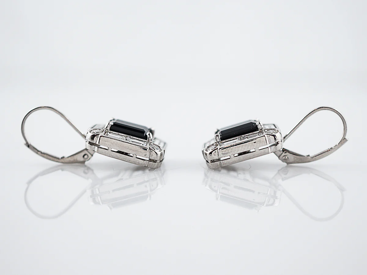 Earrings Modern 1.48 Baguette & Round Brilliant Cut Diamonds & Emerald Cut Onyx in Platinum - Image 6