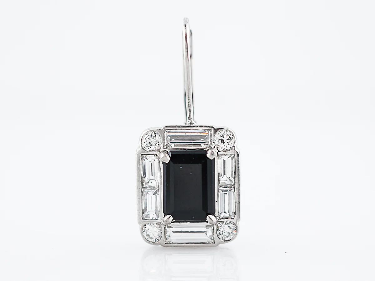 Earrings Modern 1.48 Baguette & Round Brilliant Cut Diamonds & Emerald Cut Onyx in Platinum - Image 7