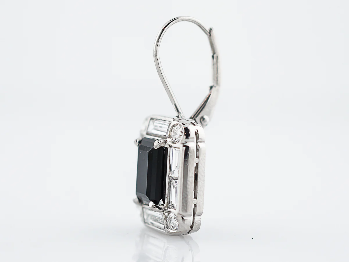 Earrings Modern 1.48 Baguette & Round Brilliant Cut Diamonds & Emerald Cut Onyx in Platinum - Image 8