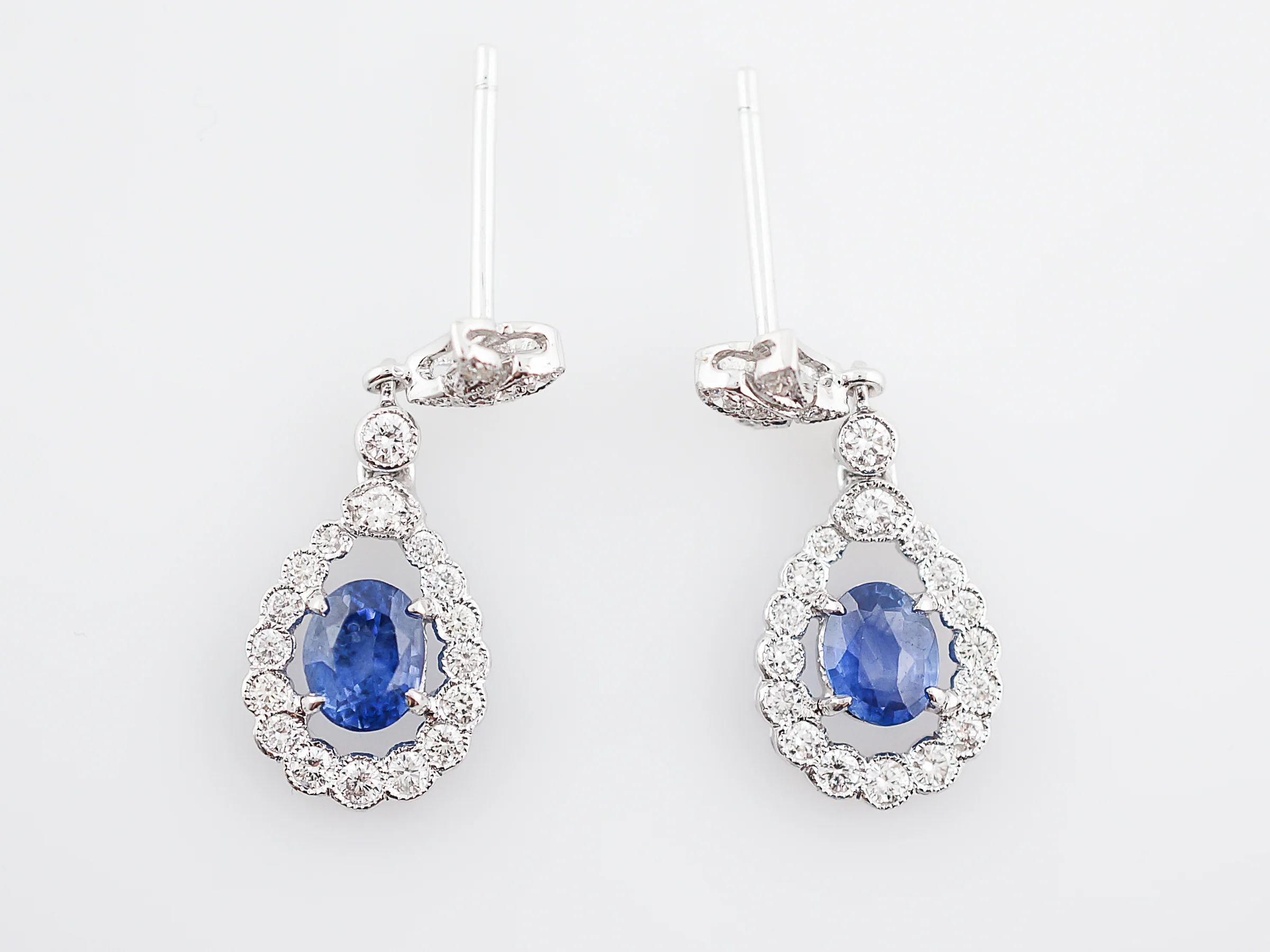 Earrings Modern 1.61 Oval Cut Sapphires & .61 Round Brilliant Cut Diamonds in 18k White Gold - Image 3